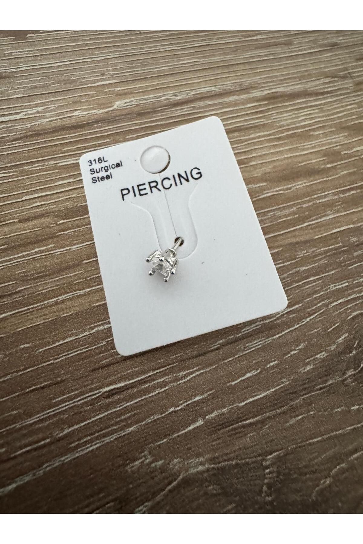 misstakıjewerly ÇELİK GÜMÜŞ RENK TAŞLI PİERCİNG