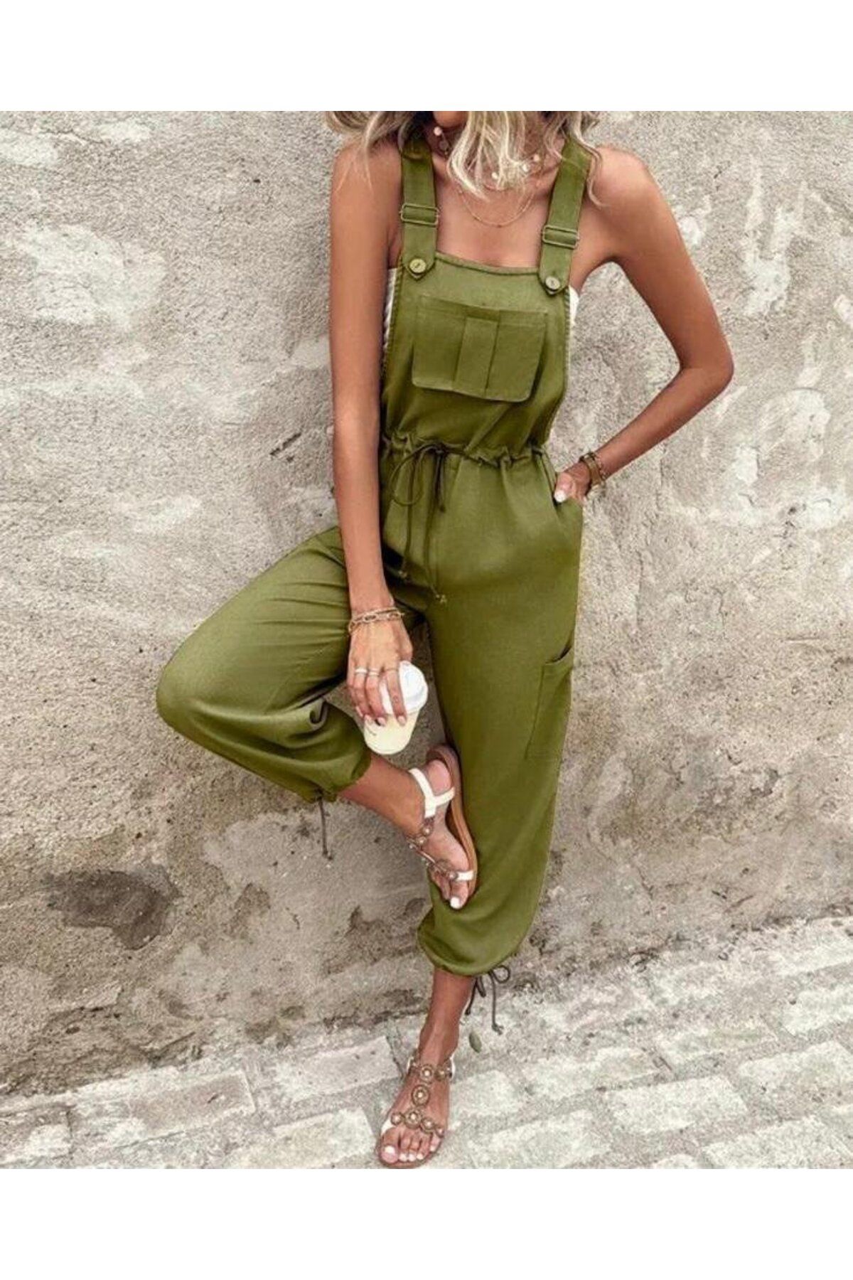Kokosh moda Kadın Poplin Kumaş Likralı Askılı Tulum