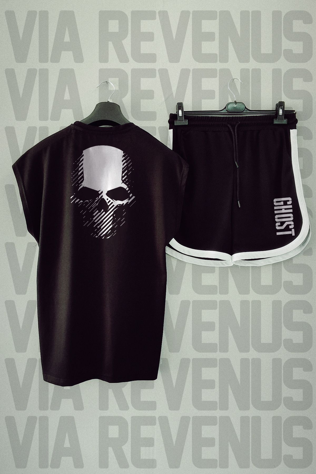 Vordevia Ghost Sırt Baskılı Sıfır Kollu Spor Tshirt Ve Şort Takımı