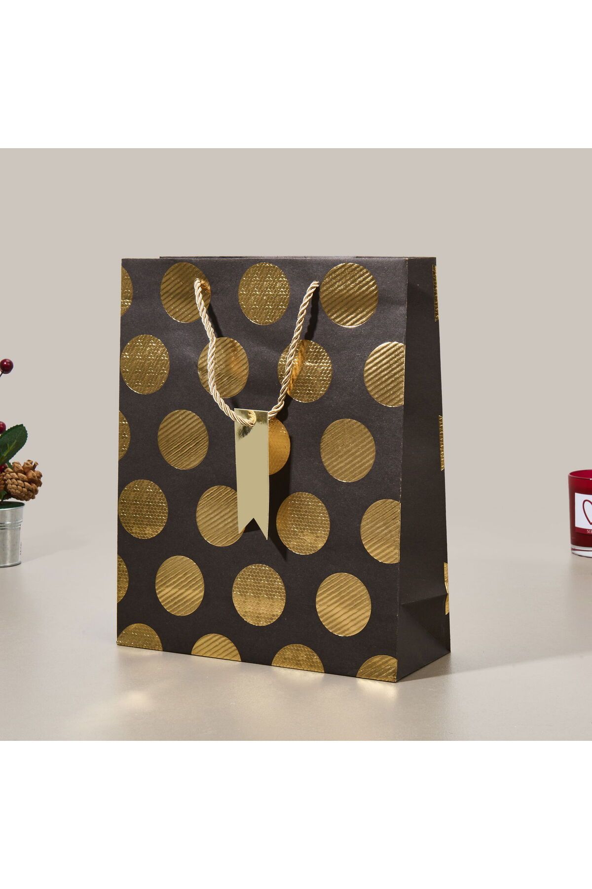 ASPARTAM KPMM Puantiyeli Hediye Çantası - Kahverengi - 26x10x32 cm