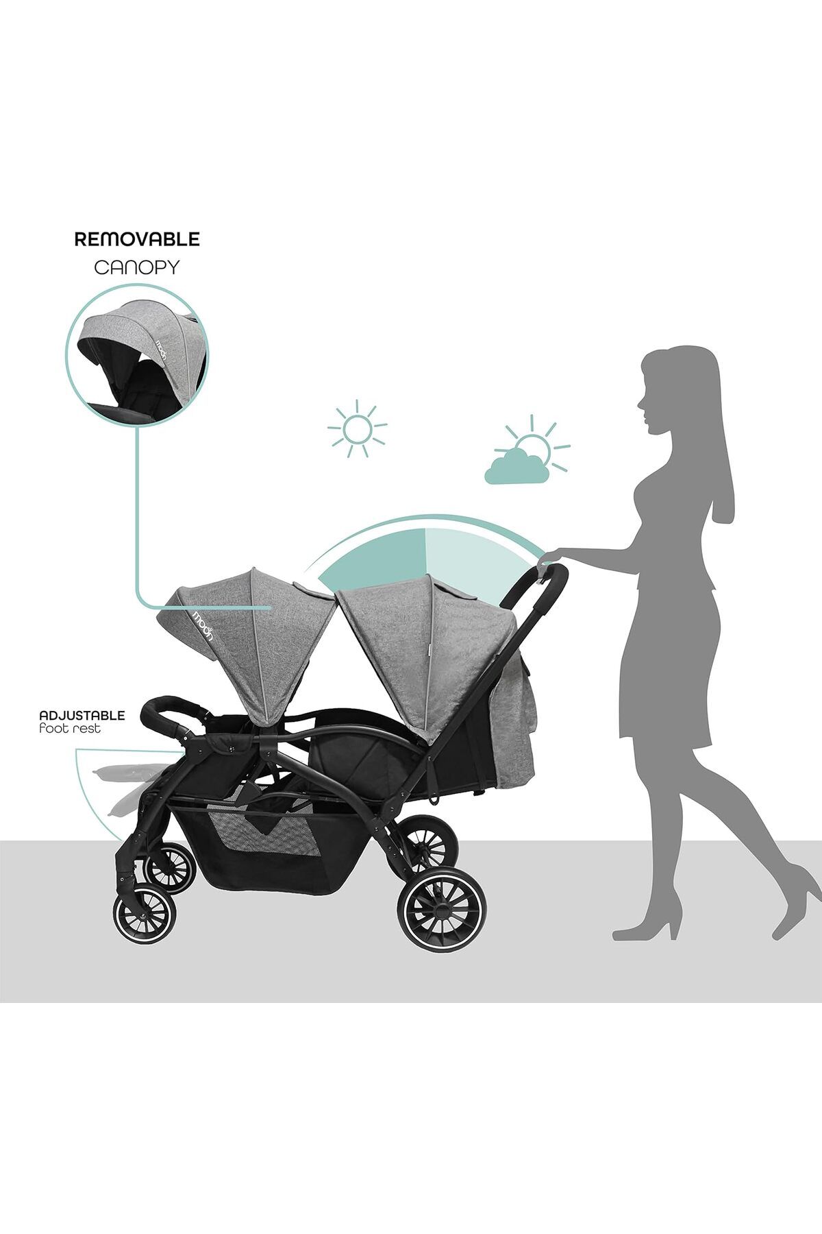 THE MOON-Dois Tandem/twin Stroller – Easyfold Tandem Baby Trolley – Double Stroller 7