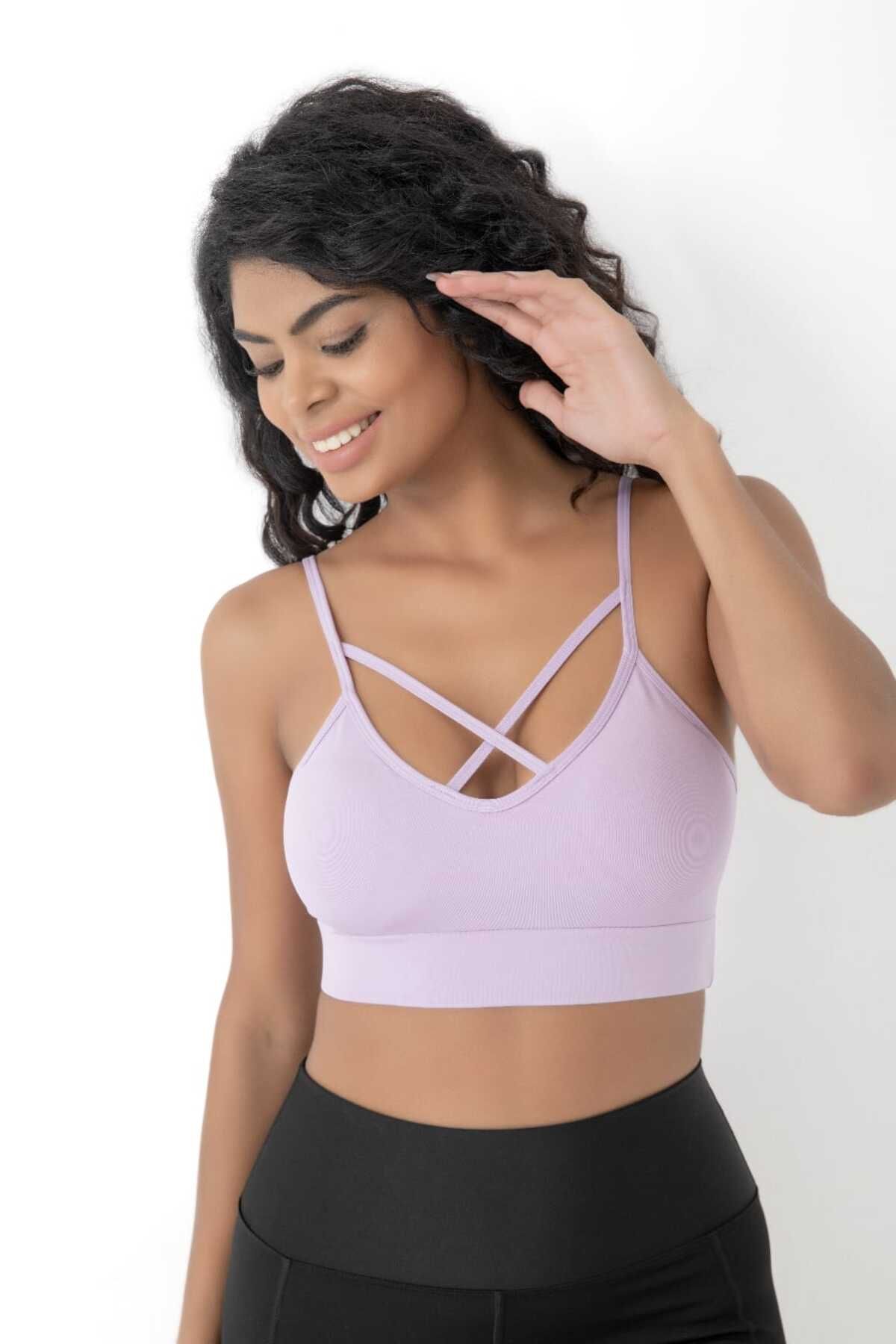 inkasole Önü Çapraz Detaylı Spor Crop Büstiyer 5800 Lila
