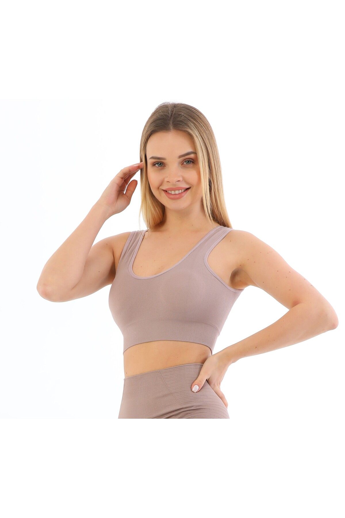 inkasole Kalın Askılı Pedli Fitilli Crop Büstiyer 5704 Somon