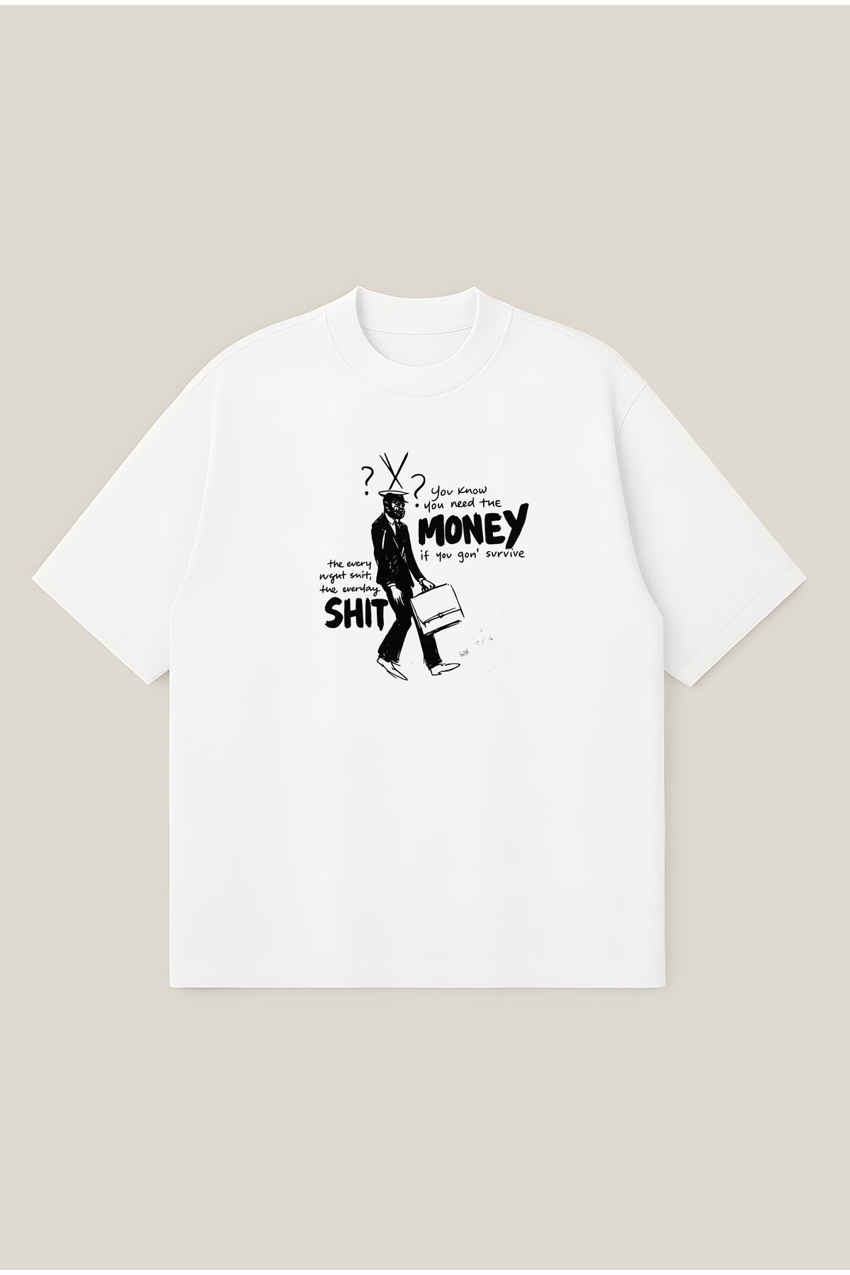 Moon Dancer Money Shit Unisex Oversize Baskılı Boxy Fit Kalın Kumaşlı T-shirt
