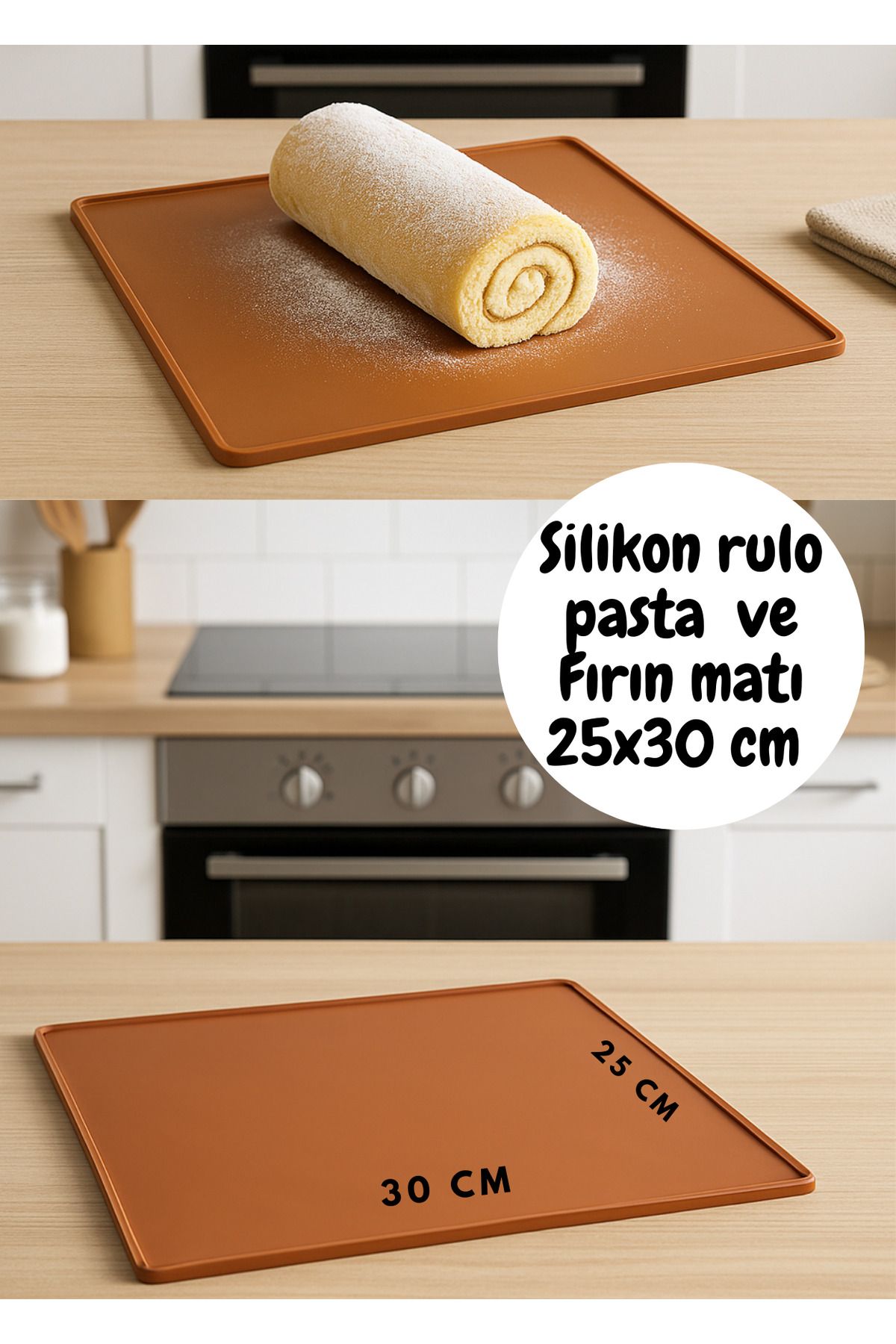 BRE HOME 30x25 cm Silikon Rulo Pasta Yapma ve Fırın Matı - Yapışmaz, Isıya Dayanıklı