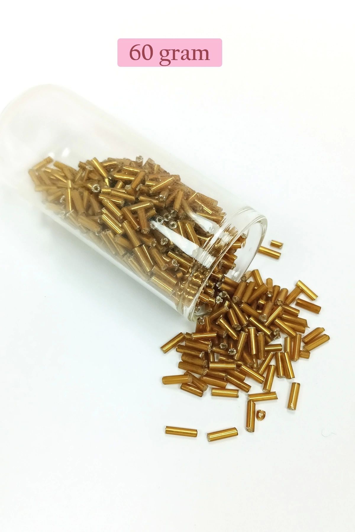 PRATİKOBA Uzun Boru Kesme Boncuk Çap 2mm Uzunluk 10 mm - 60 Gram - Altın Sarısı - BNC270