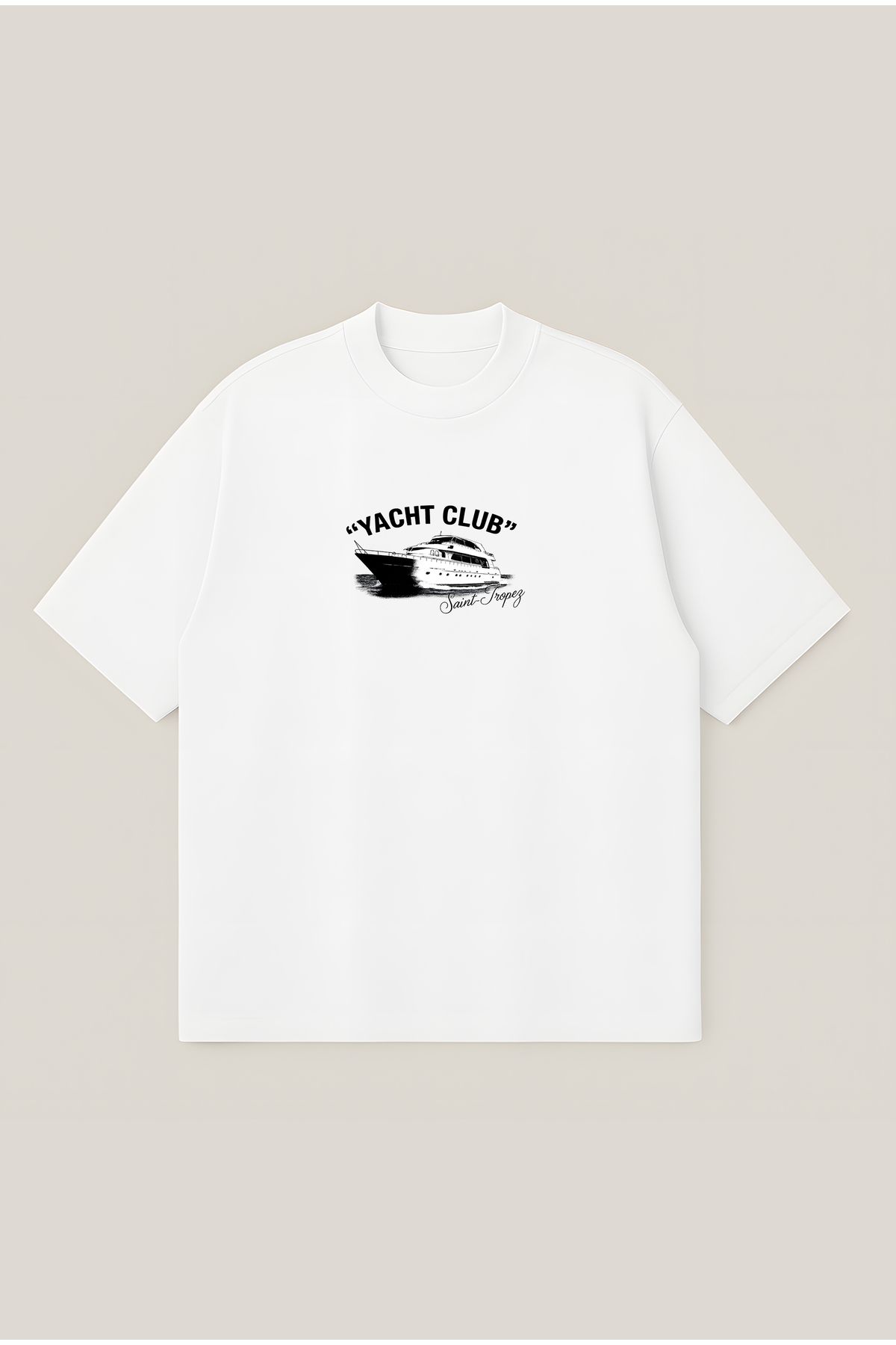 Moon Dancer Saint Tropez Yatch Club Unisex Oversize Baskılı Boxy Fit Kalın Kumaşlı T-shirt