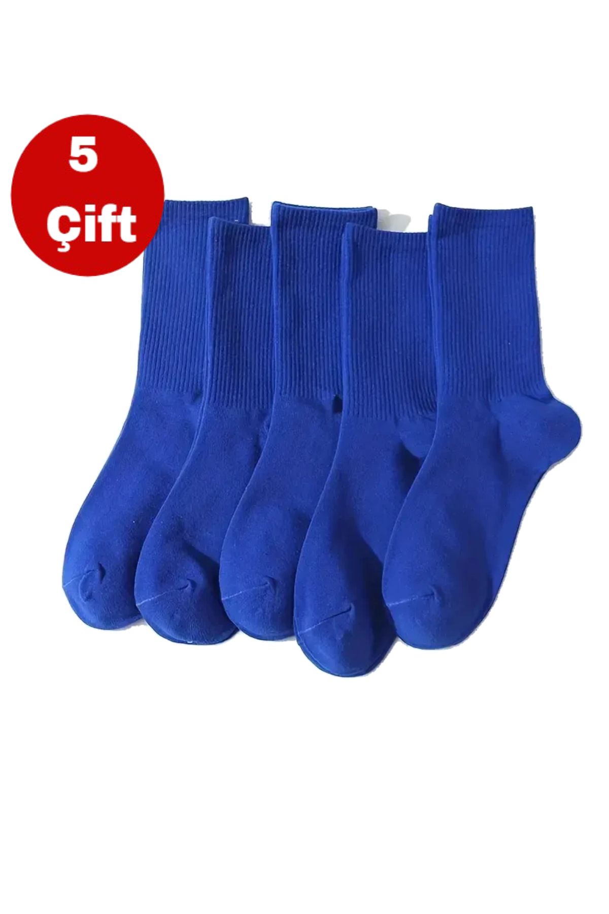 Esinti 5 Çift Erkek Kadın Çorap Düz Mavi Soket Çorap Unisex Tenis Spor Çorap