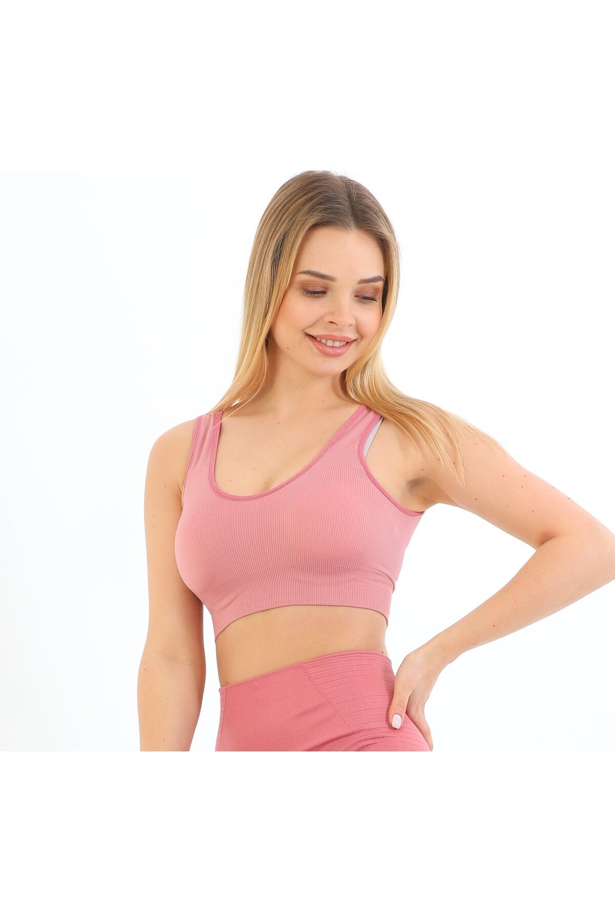inkasole Kalın Askılı Pedli Fitilli Crop Büstiyer 5704 Pembe