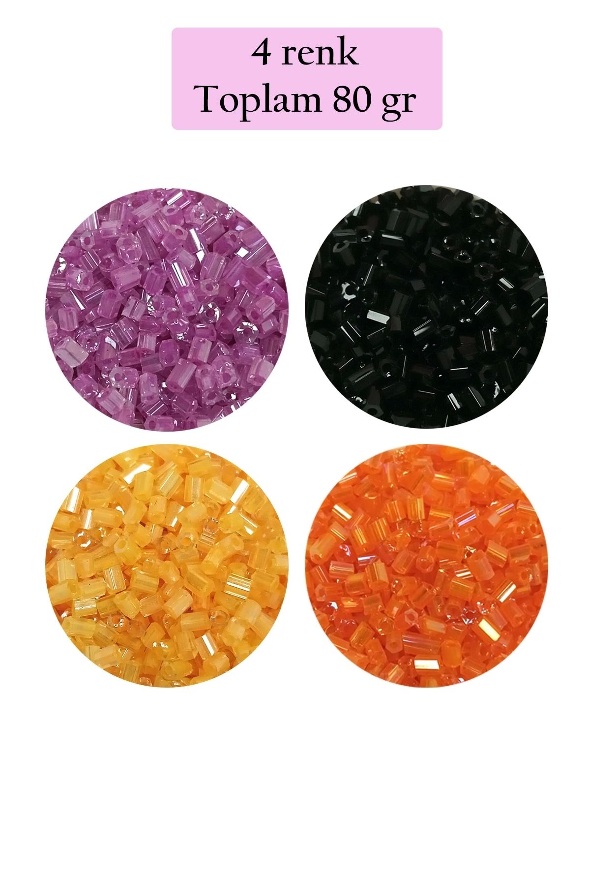 PRATİKOBA Kesme Cam Boncuk 2mm - 4 Renk - Toplam 80 Gram - BNC437