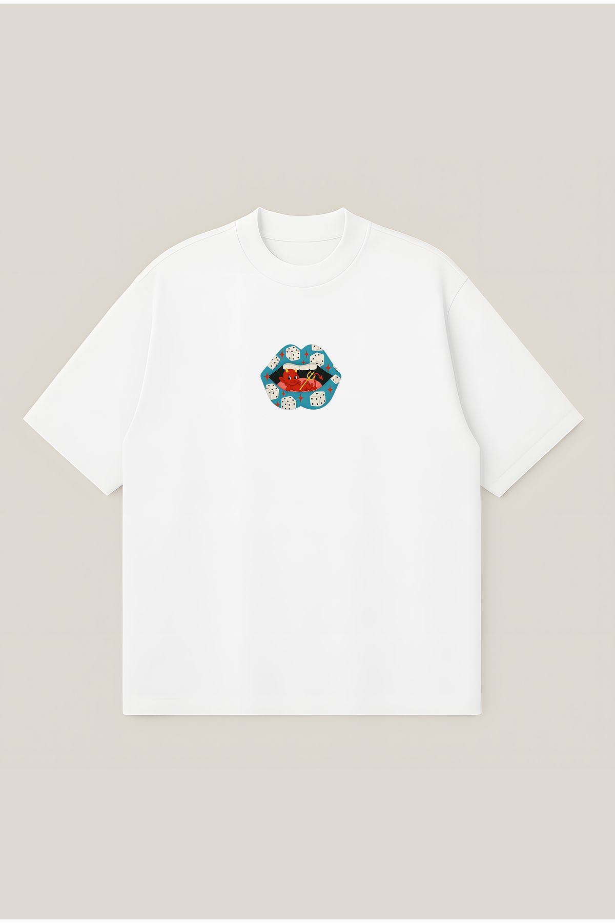 Moon Dancer Zar Dudak Unisex Oversize Baskılı Boxy Fit Kalın Kumaşlı T-shirt
