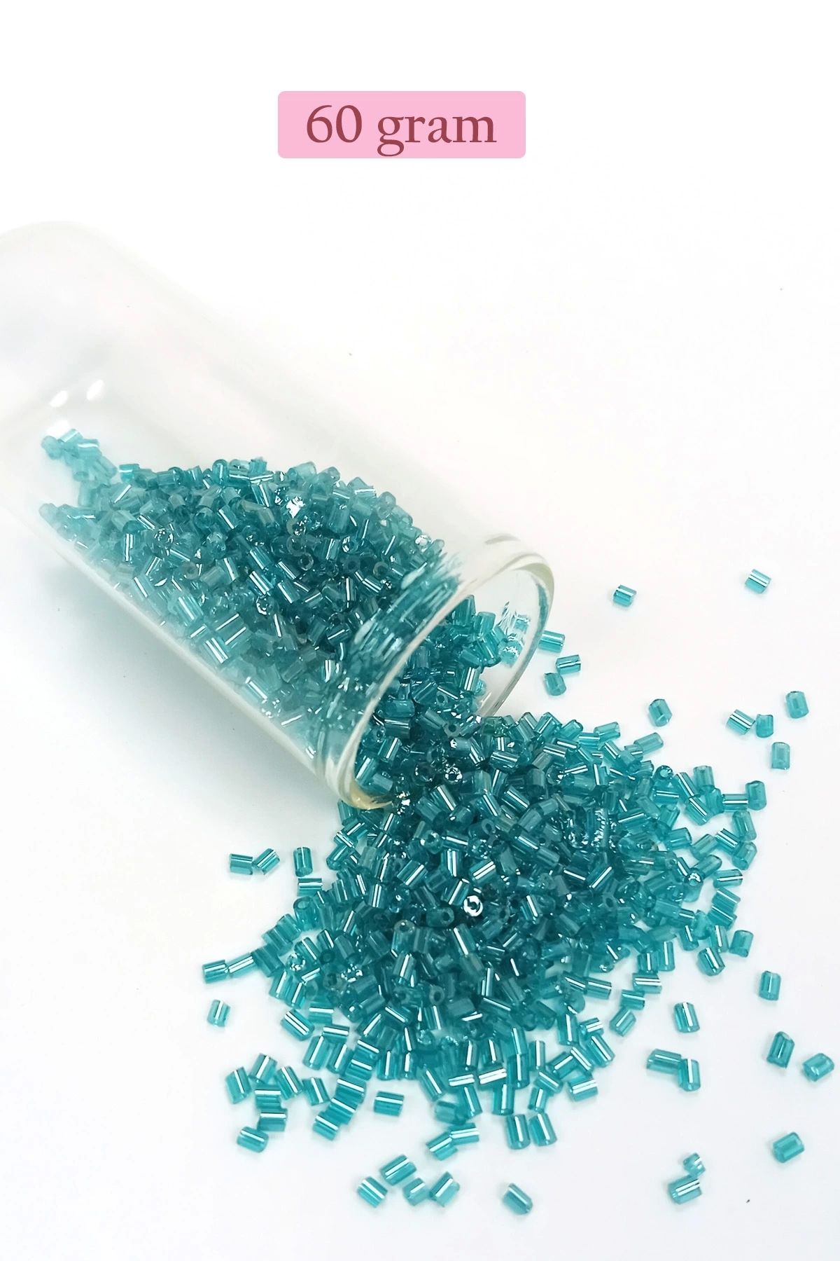 PRATİKOBA Kesme Cam Boncuk 2mm - 60 Gram - Şeffaf Turkuaz - BNC364