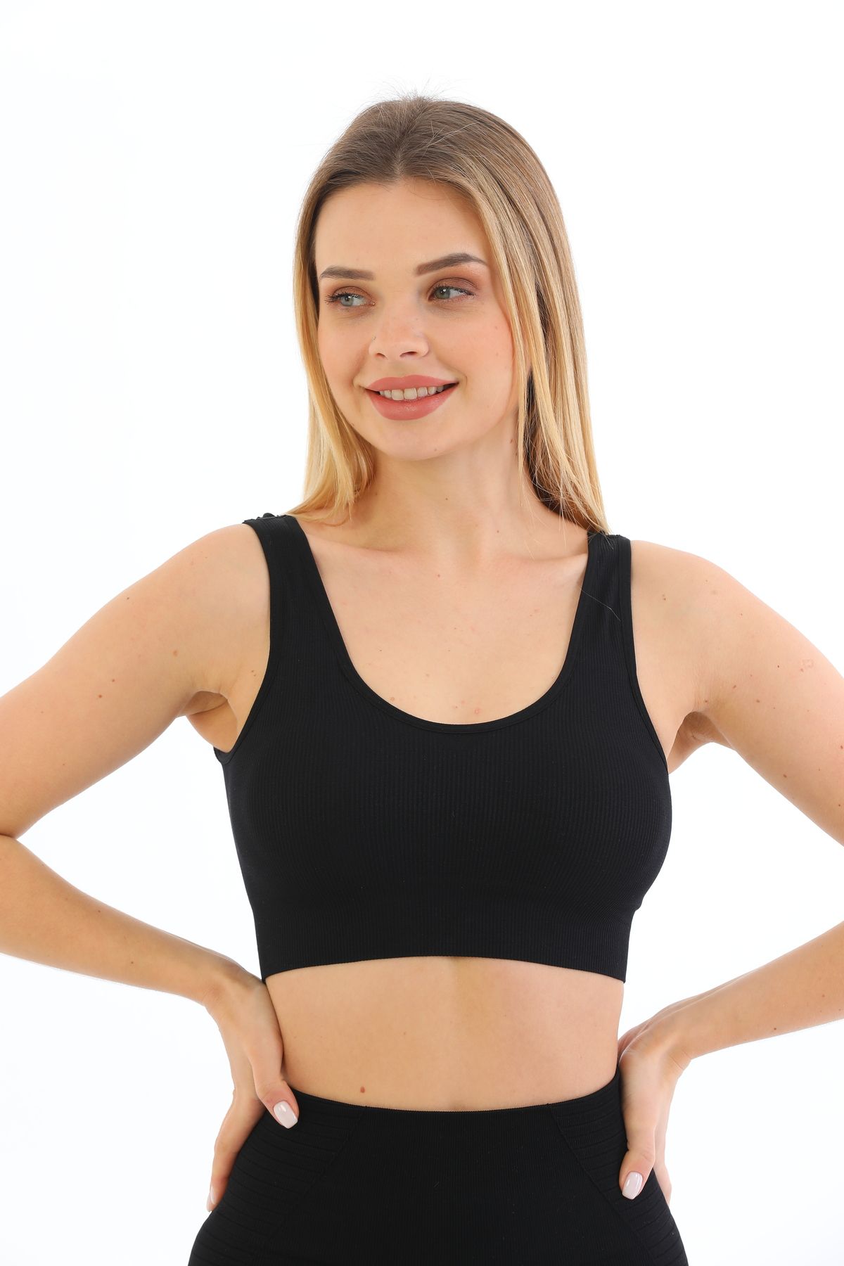 inkasole Kalın Askılı Pedli Fitilli Crop Büstiyer 5704 Siyah