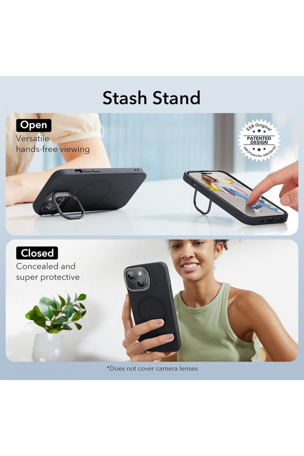 ESR-IPhone 15 Plus Case - ESR Cloud Soft HaloLock Kickstand - Black 4