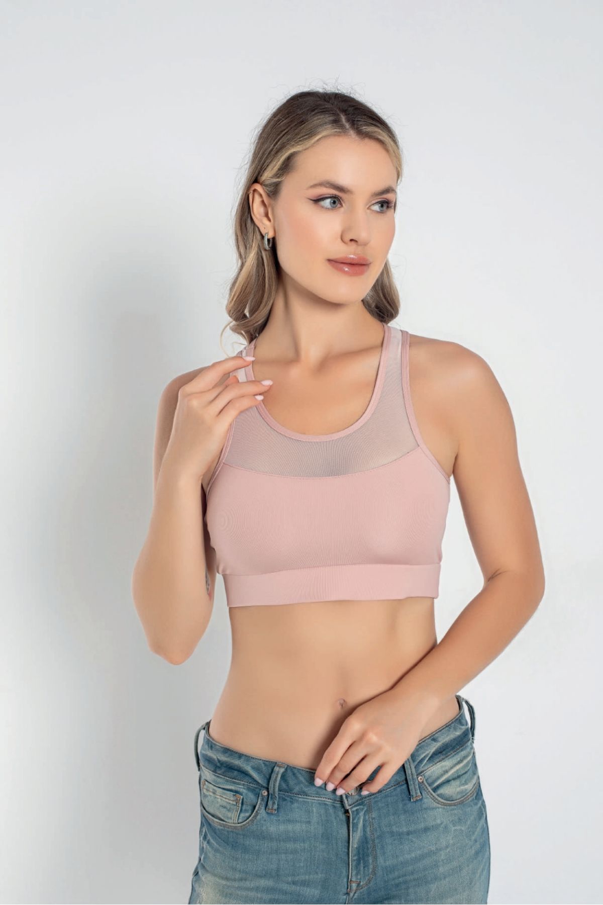 bazaar-turkey all you need Tül Detaylı Kadın Crop Büstiyer 5910 Pudra