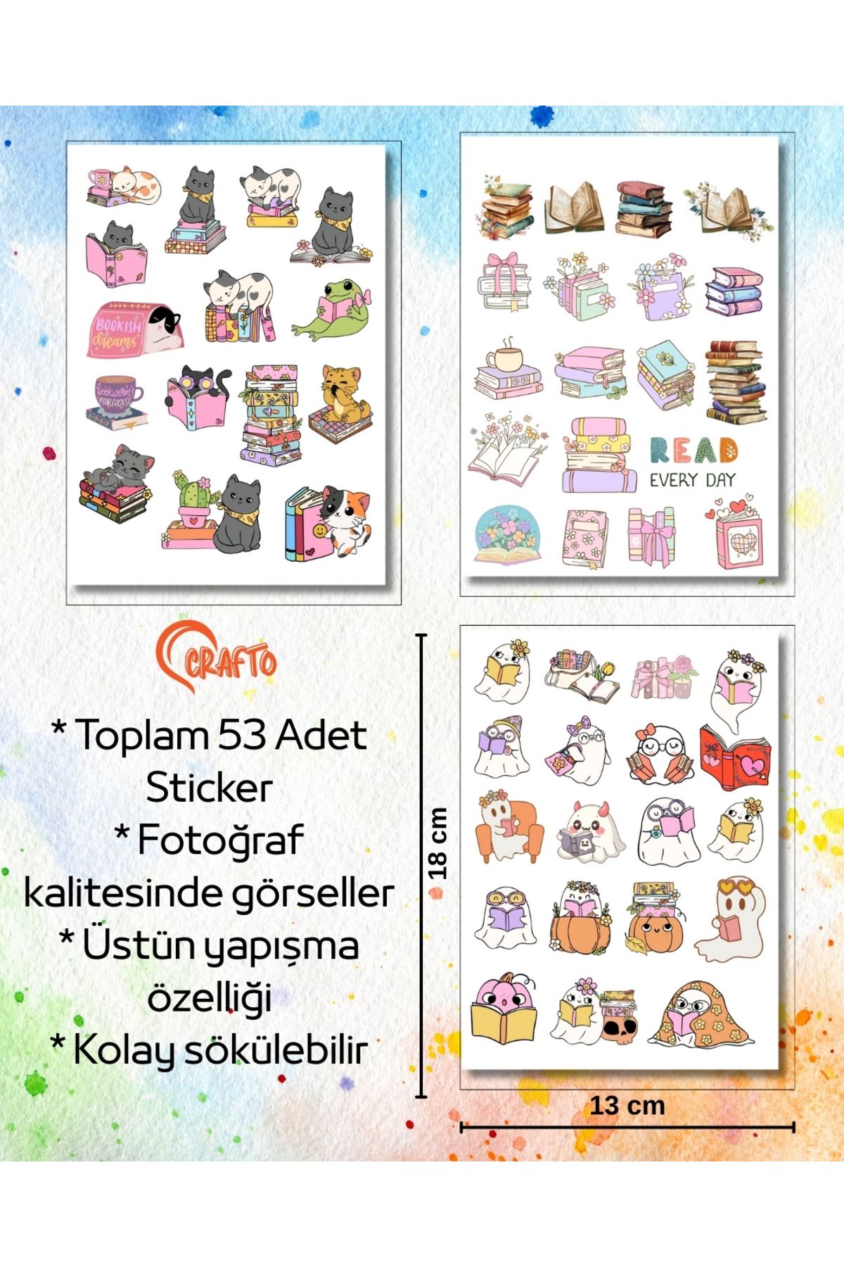 Crafto 🧡 3'lü Kitap Aşkı Temalı Sticker Seti – Scrapbook, Ajanda & Hediye Süslemesi için Uygun 🧡