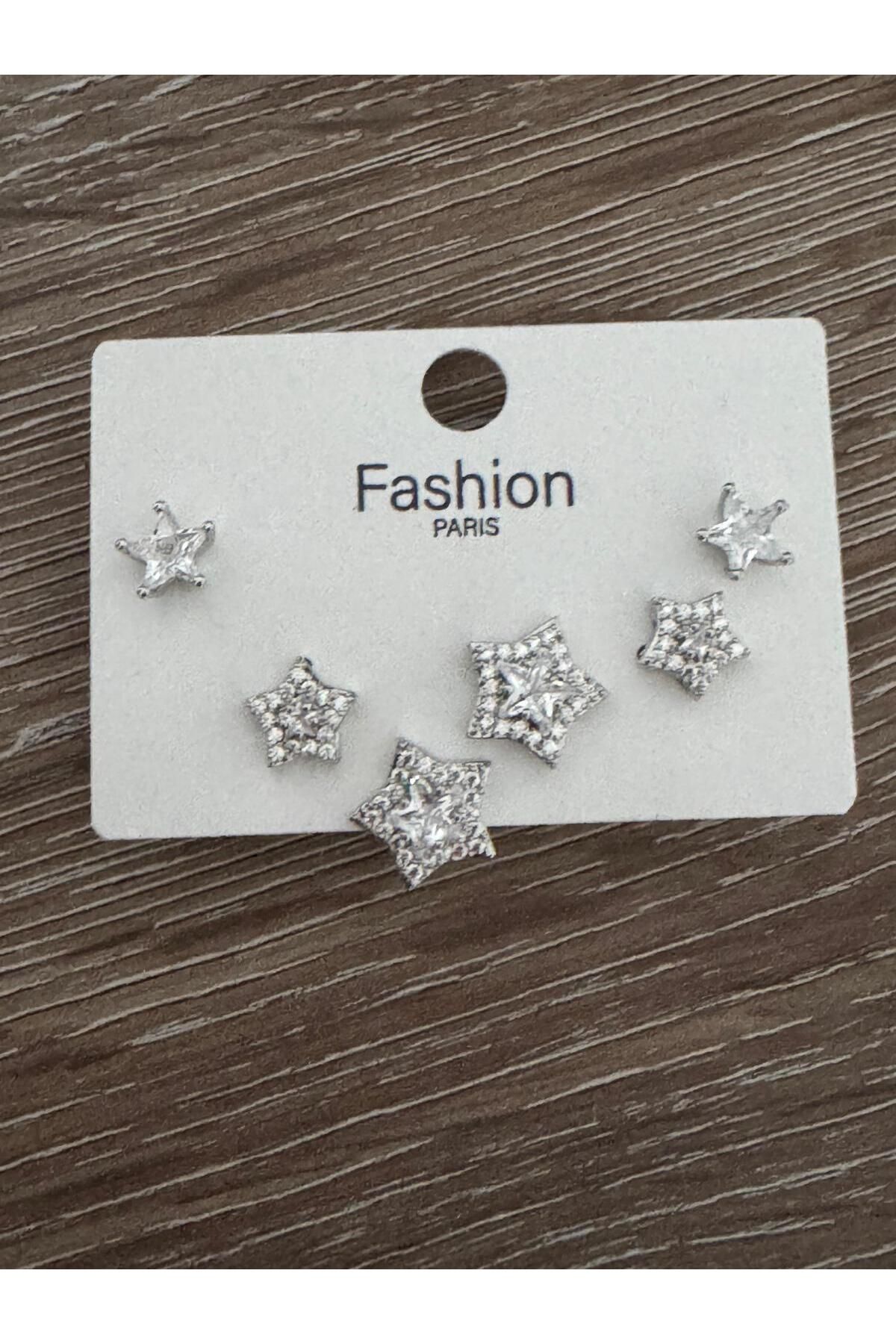 misstakıjewerly ÇELİK 6 LI YILDIZ MODEL KÜPE SETİ