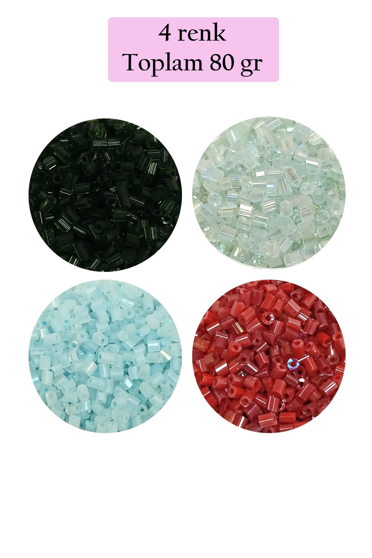 PRATİKOBA Kesme Cam Boncuk 2mm - 4 Renk - Toplam 80 Gram - BNC439