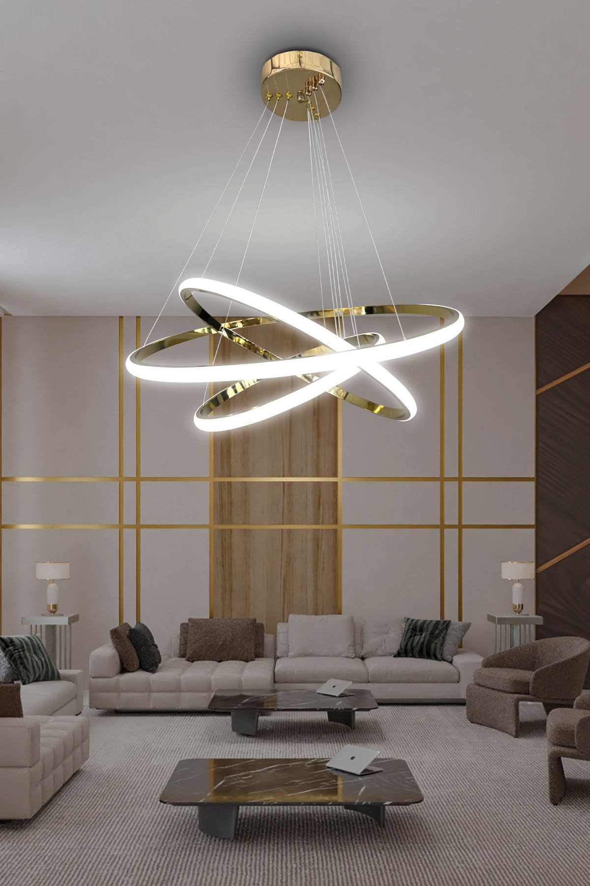 RSCOLLECTIONS 3'lü Çember Led Avize Kumandasız Gold