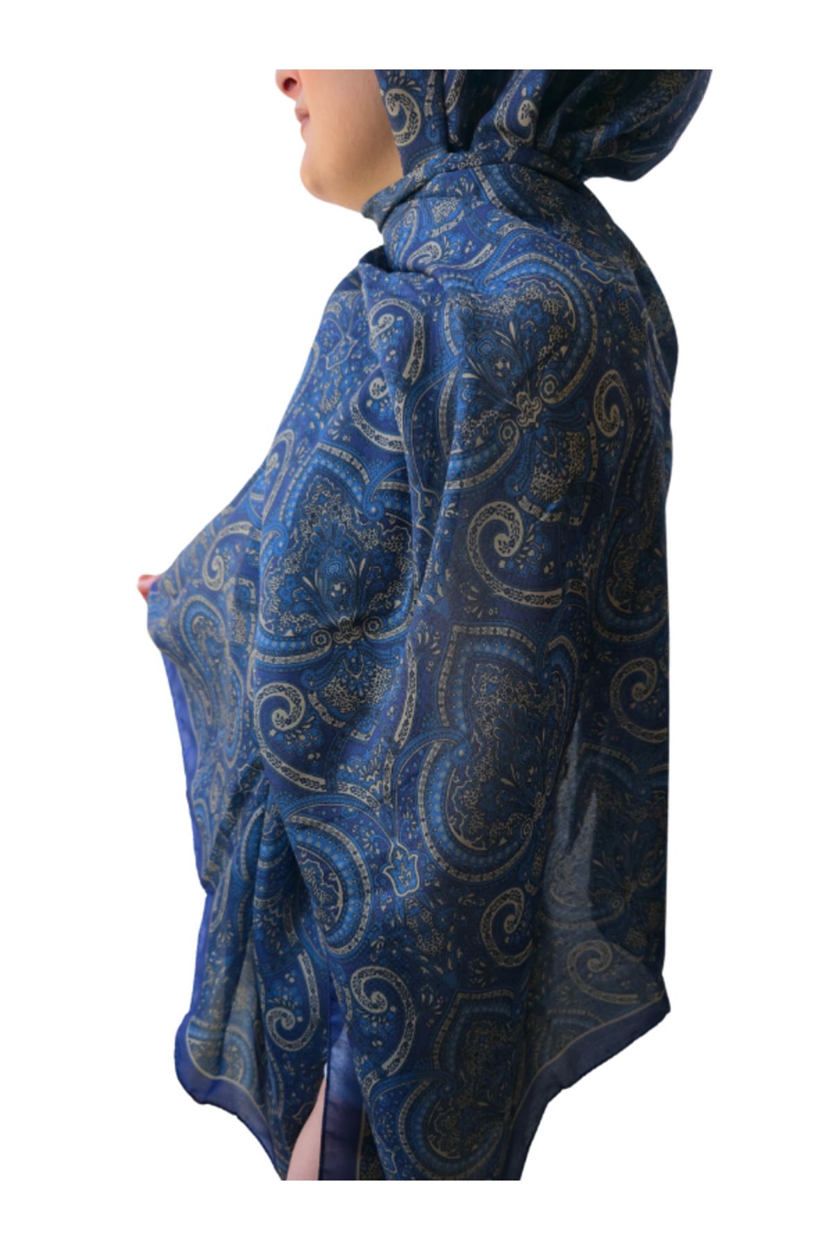 Umenstore Etnik Desen Soft Pamuk Lacivert Şal
