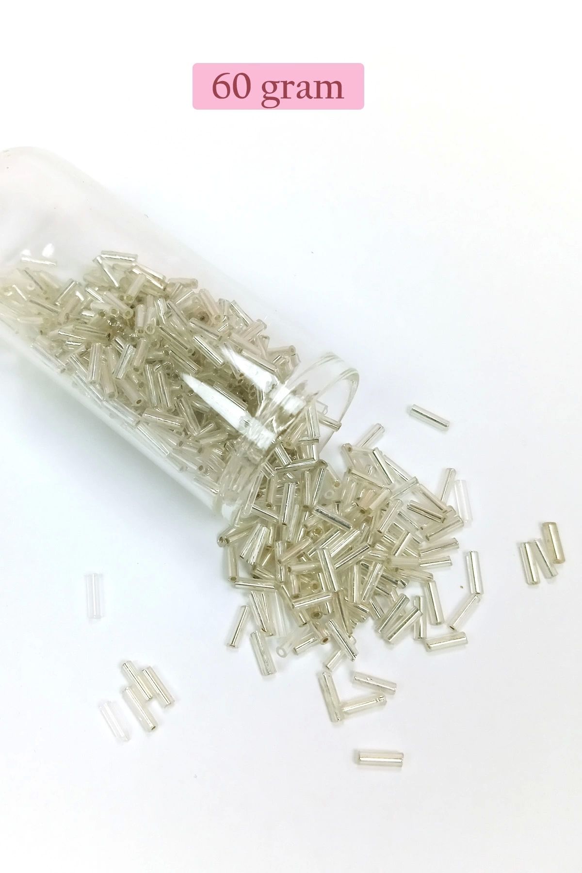 PRATİKOBA Uzun Boru Kesme Boncuk Çap 2mm Uzunluk 10 mm - 60 Gram - Gümüş - BNC271