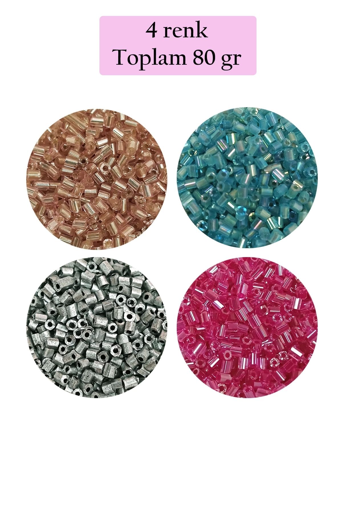 PRATİKOBA Kesme Cam Boncuk 2mm - 4 Renk - Toplam 80 Gram - BNC442