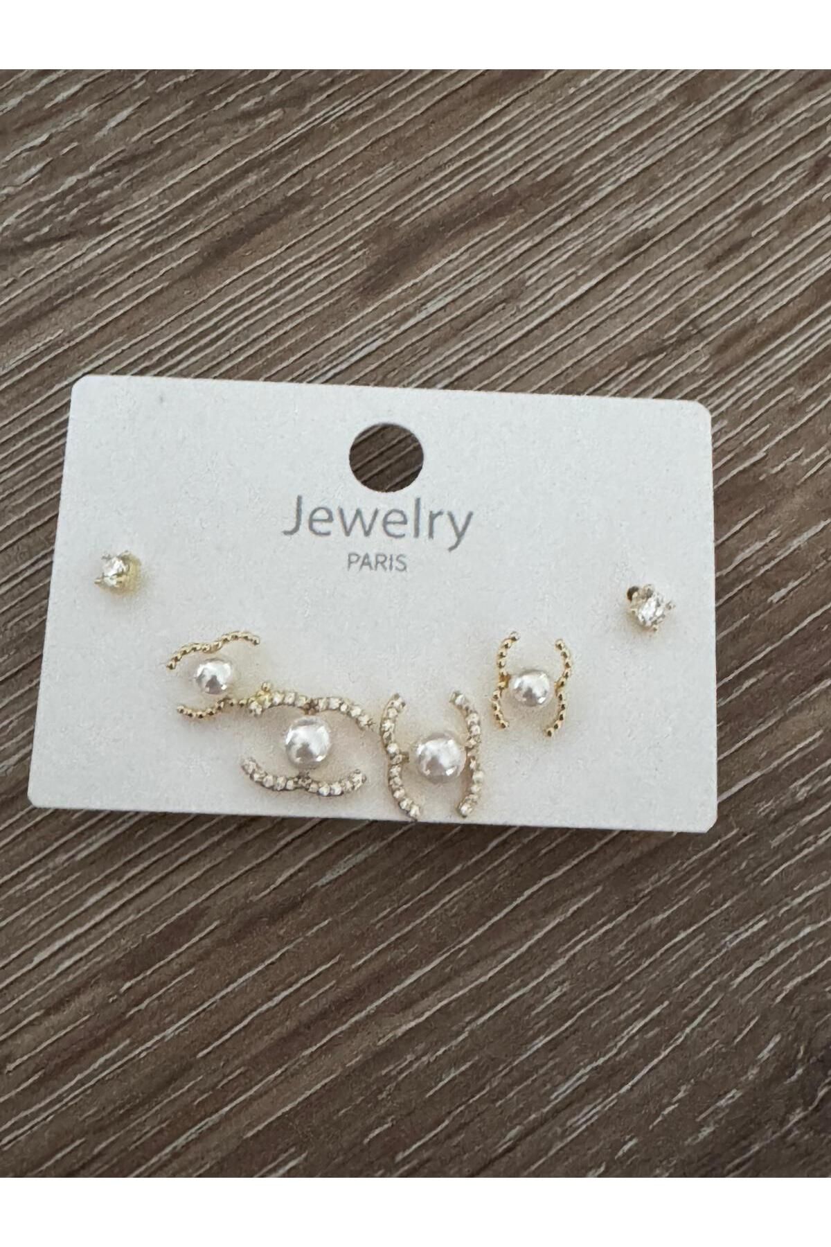 misstakıjewerly ÇELİK GOLD RENK 6 LI İNCİLİ KÜPE SETİ