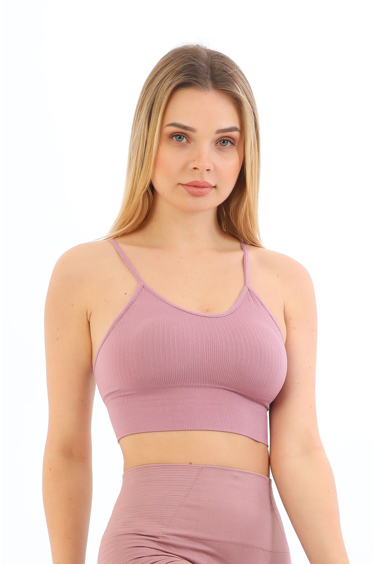 inkasole İnce İp Askılı Fitilli Pedli Crop Büstiyer 5702 Mürdüm