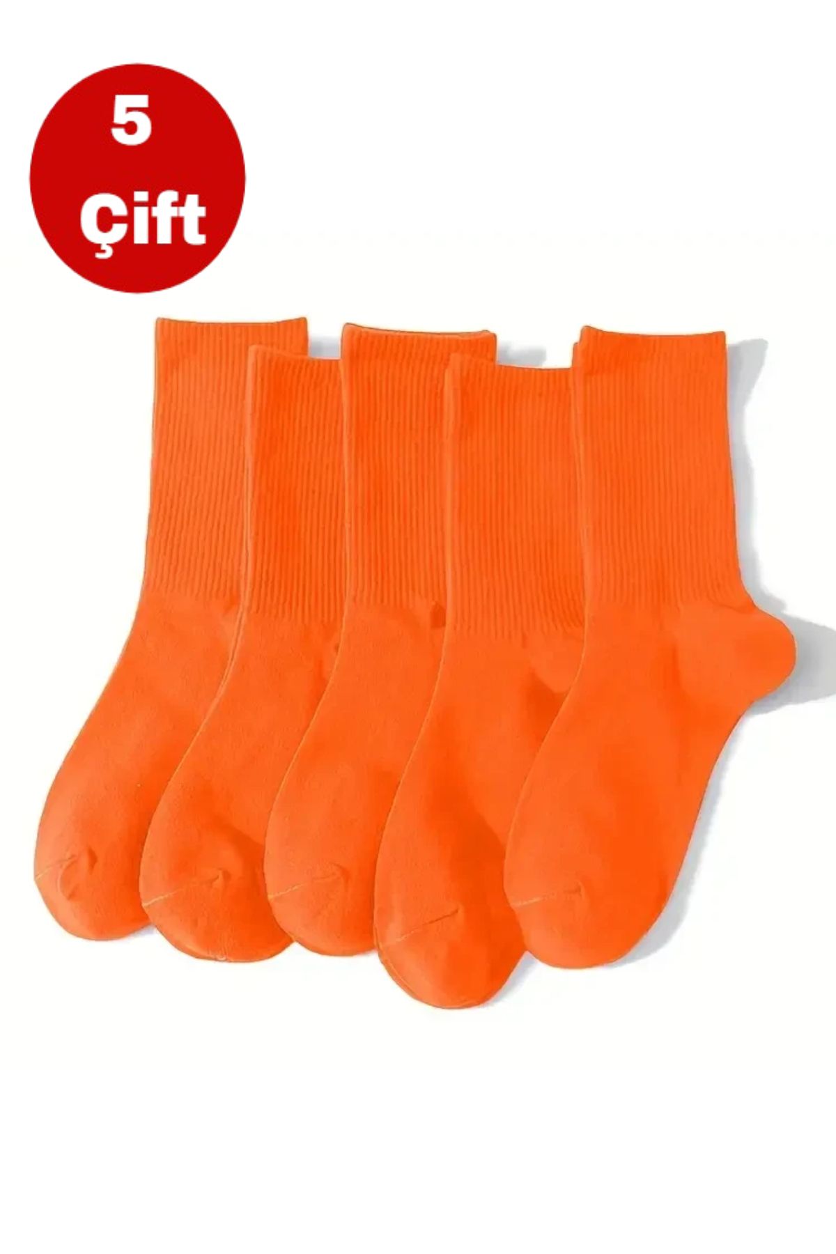 Esinti 5 Çift Erkek Kadın Çorap Düz Turuncu Soket Çorap Unisex Tenis Spor Çorap