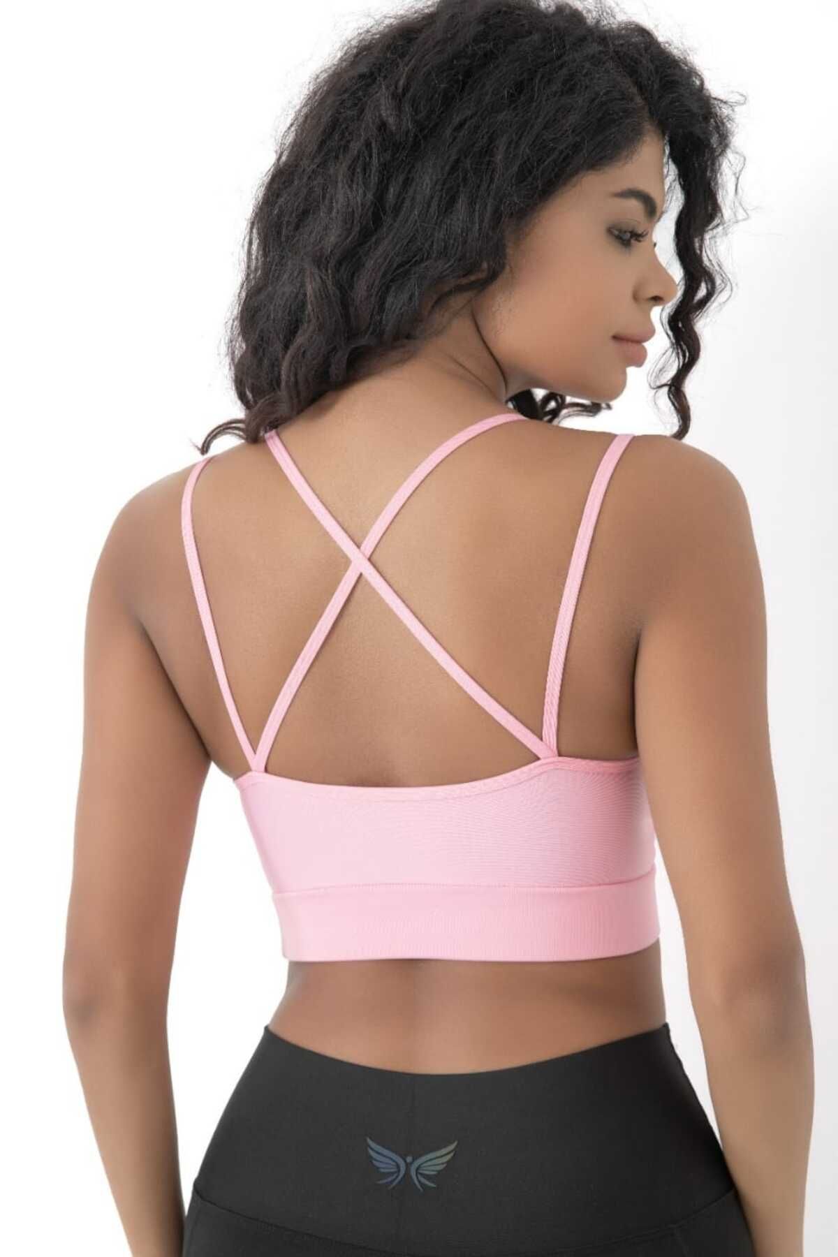 inkasole Arkası Çapraz Detaylı Spor Crop Büstiyer 5800 Pembe