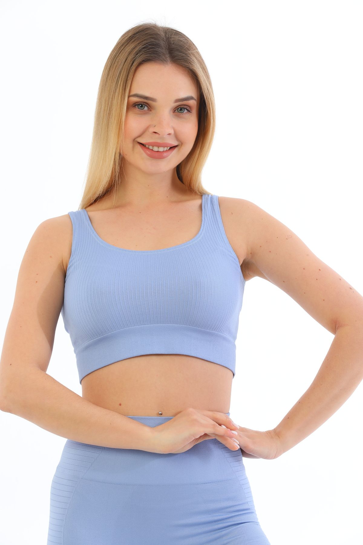 inkasole Kalın Askılı Fitilli Crop Büstiyer 5700 Mavi