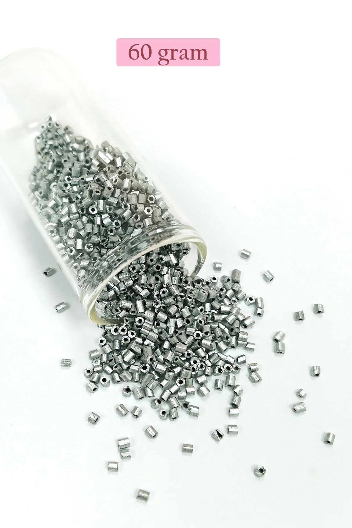 PRATİKOBA Kesme Cam Boncuk 2mm - 60 Gram - Mat Gümüş - BNC381