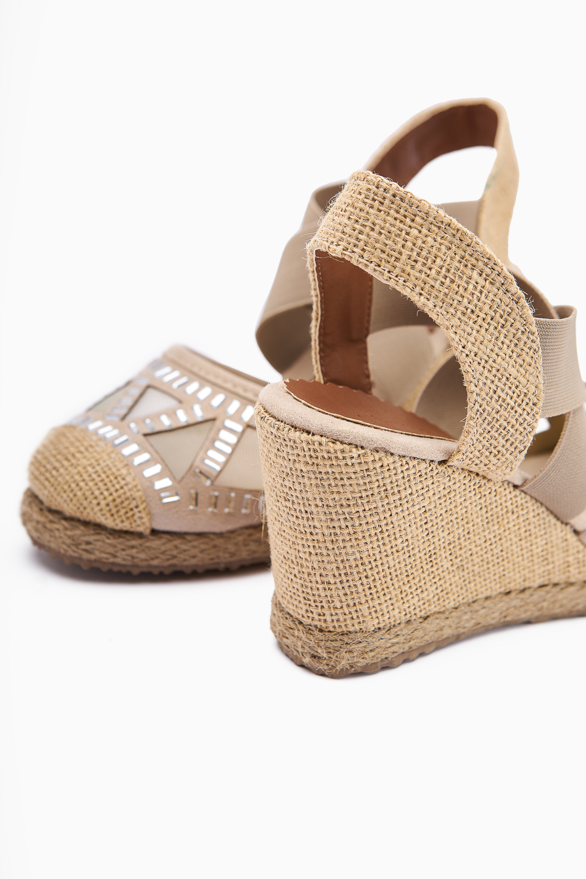 Limoya  Meliza Vizon Lastikli Hasır Tabanlı Topuklu Kadın Sandalet - Görsel 6