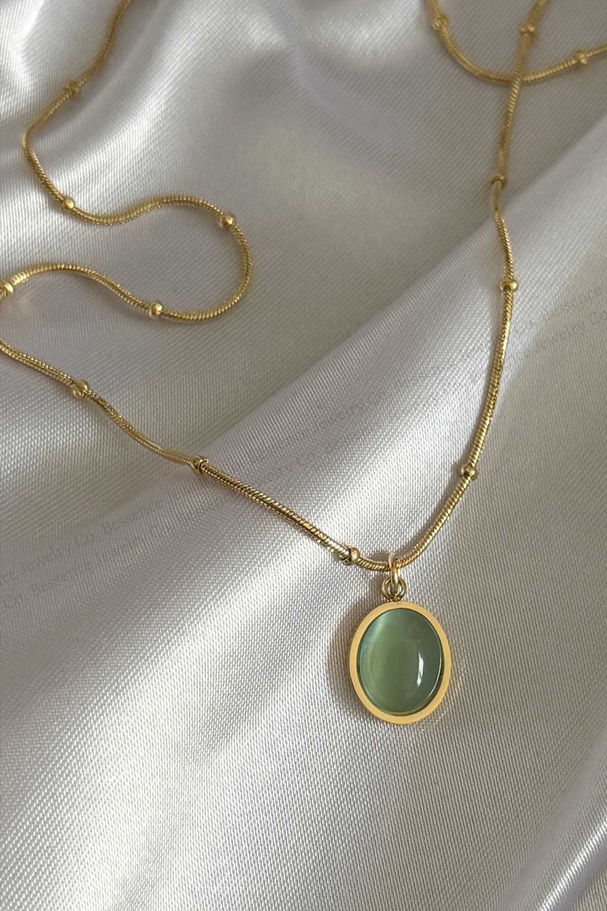 Bessence Jewelry Co ÇELİK SU YEŞİLİ KEDİ GÖZÜ KOLYE