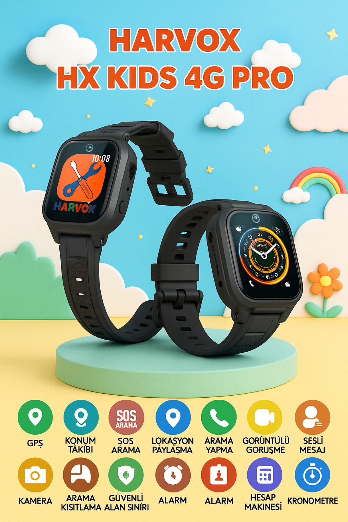L'eDoren HX Kids 4G Pro Sim Kartlı Harvox Akıllı Çocuk Saati Gps Konum Takibi Arama Konuşma 4G Destekli