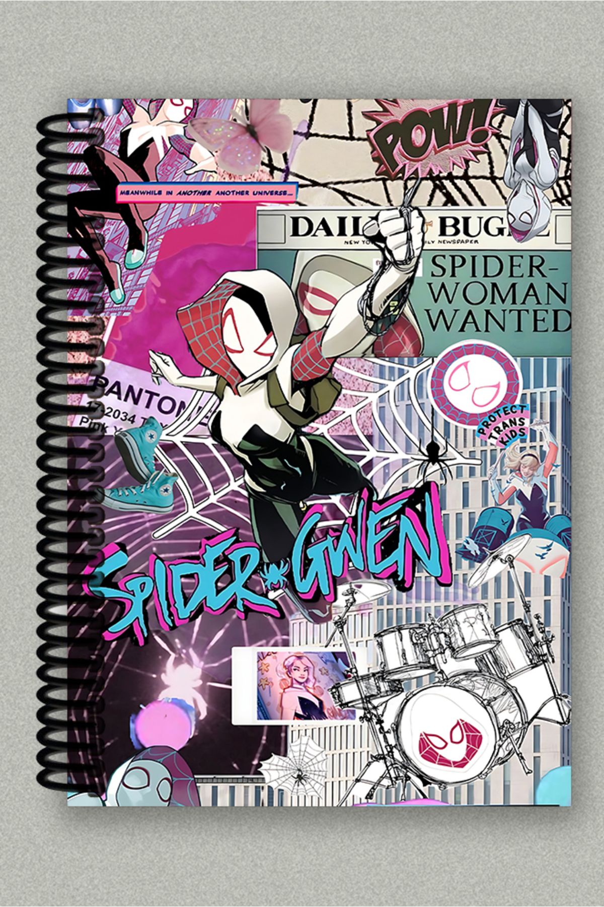 Ludios SpiderGwen Kolaj Spiralli A5 Çizgisiz Tuale Kapaklı Defter (200 Sayfa)