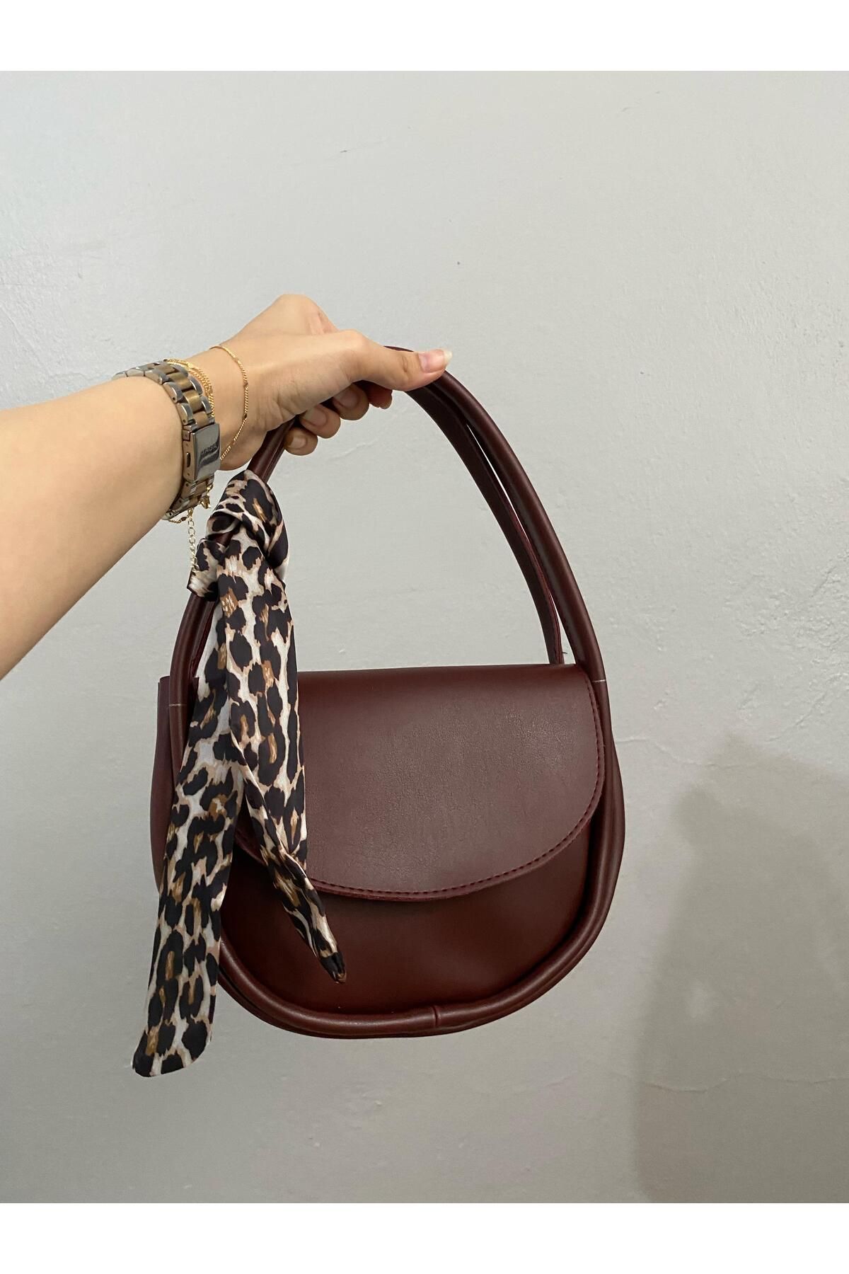 Liel Bags Leopar Detaylı Bordo Kadın Omuz Çantası – Günlük & Şık Kullanım