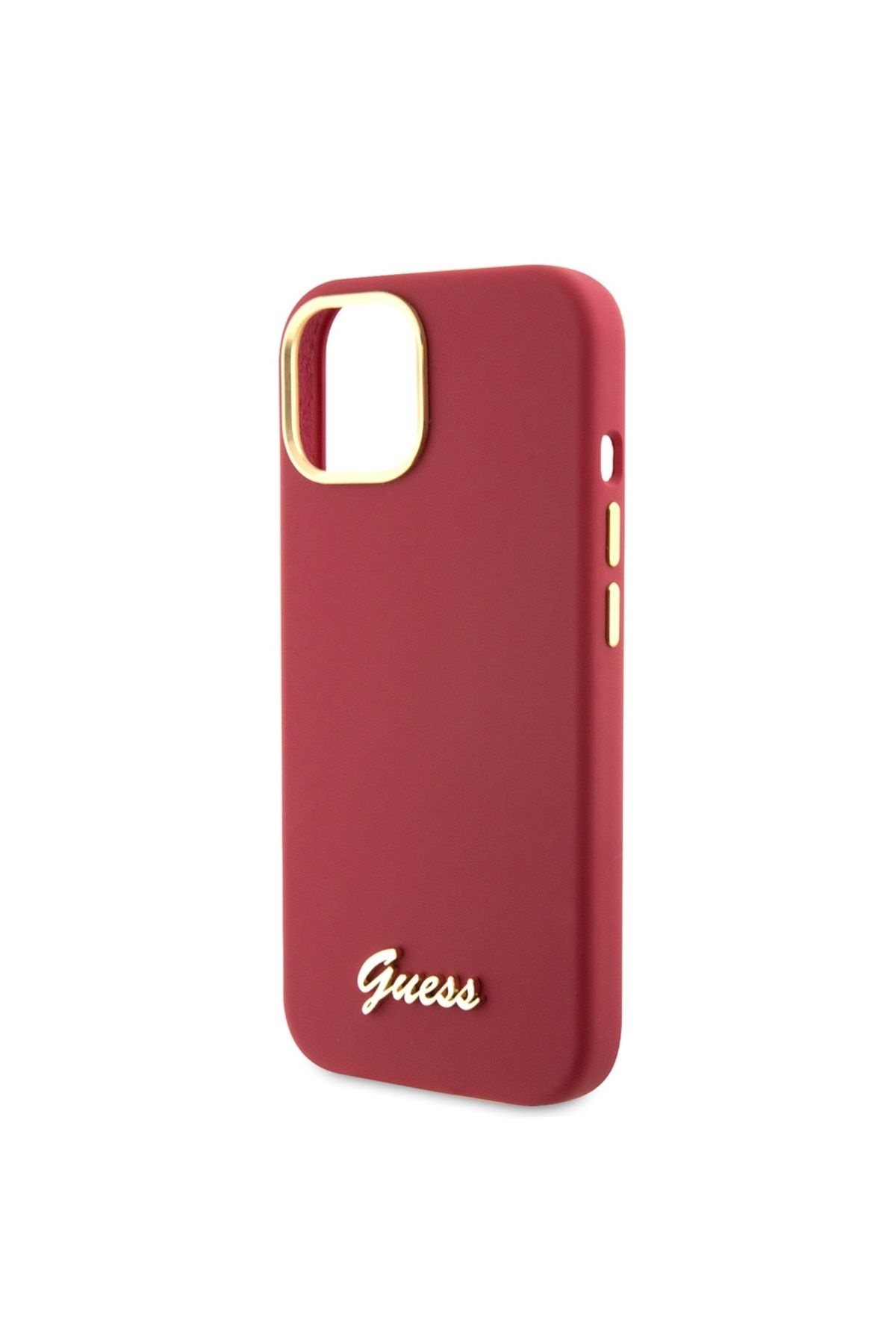 Guess-IPhone 15 Case - Guess Silicone Script Metal Logo & Frame (GUHCP15SSMBSLM) - Red 5