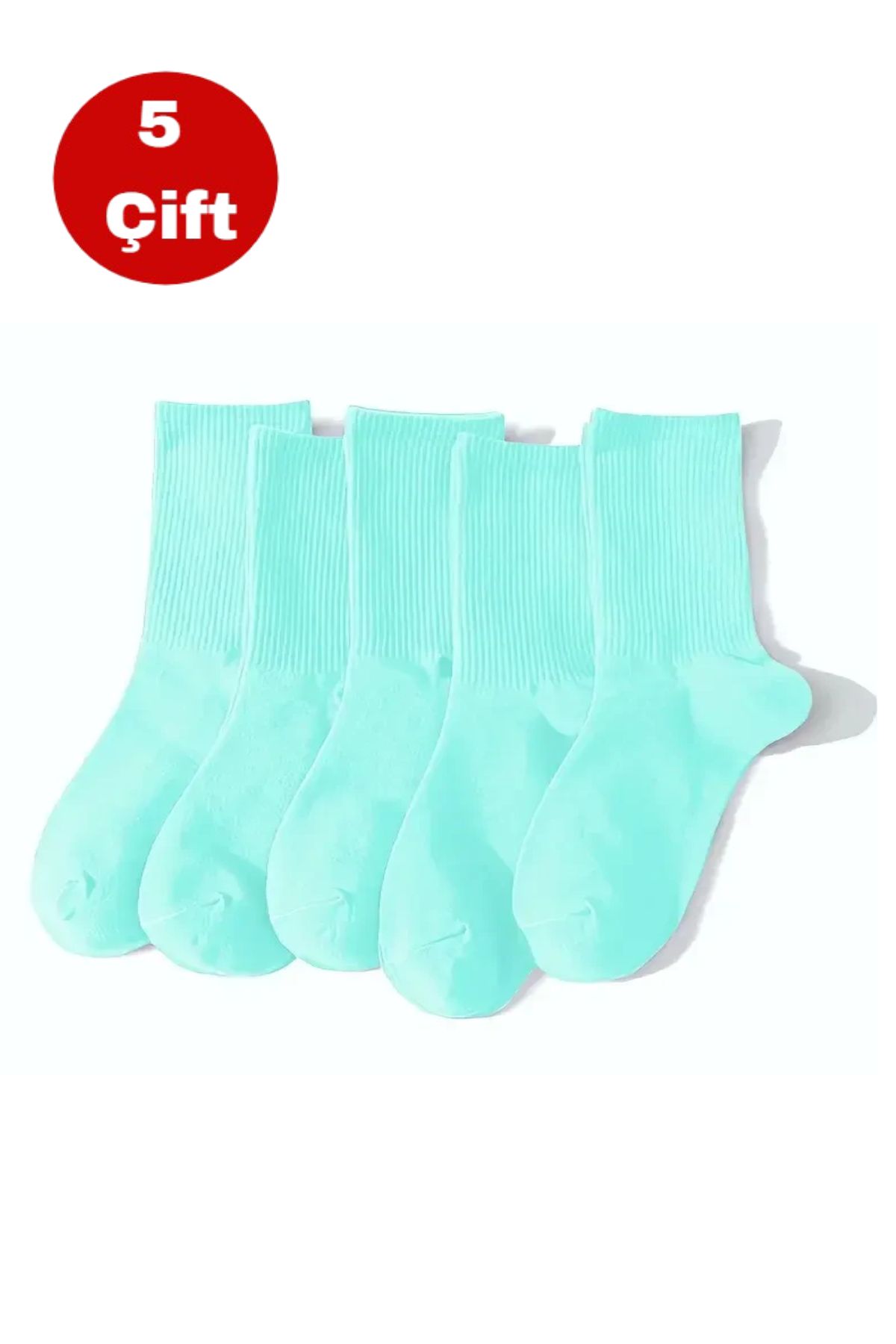 Esinti 5 Çift Erkek Kadın Çorap Düz Turkuaz Soket Çorap Unisex Tenis Spor Çorap
