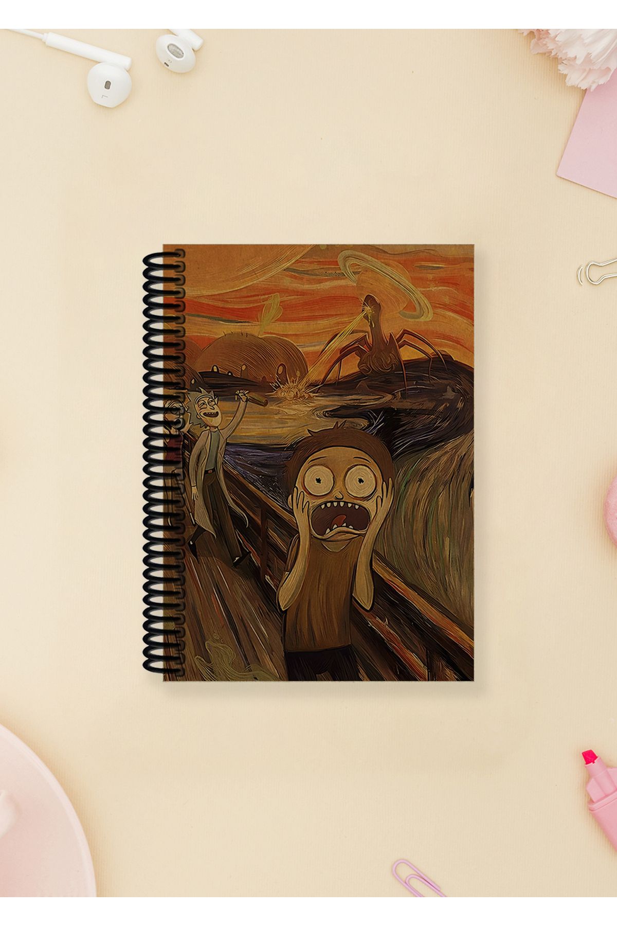 Ludios Rick & Morty Çığlık Spiralli A6 Çizgisiz Kraft Kapaklı Not Defteri (100 Sayfa)