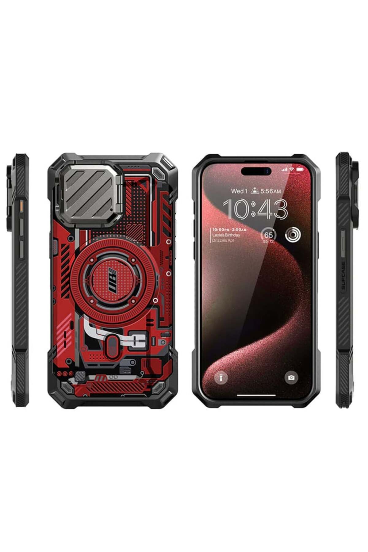 Supcase-IPhone 15 Pro Max Case - Supcase Unicorn Beetle XT MagSafe - Red Circuit 3