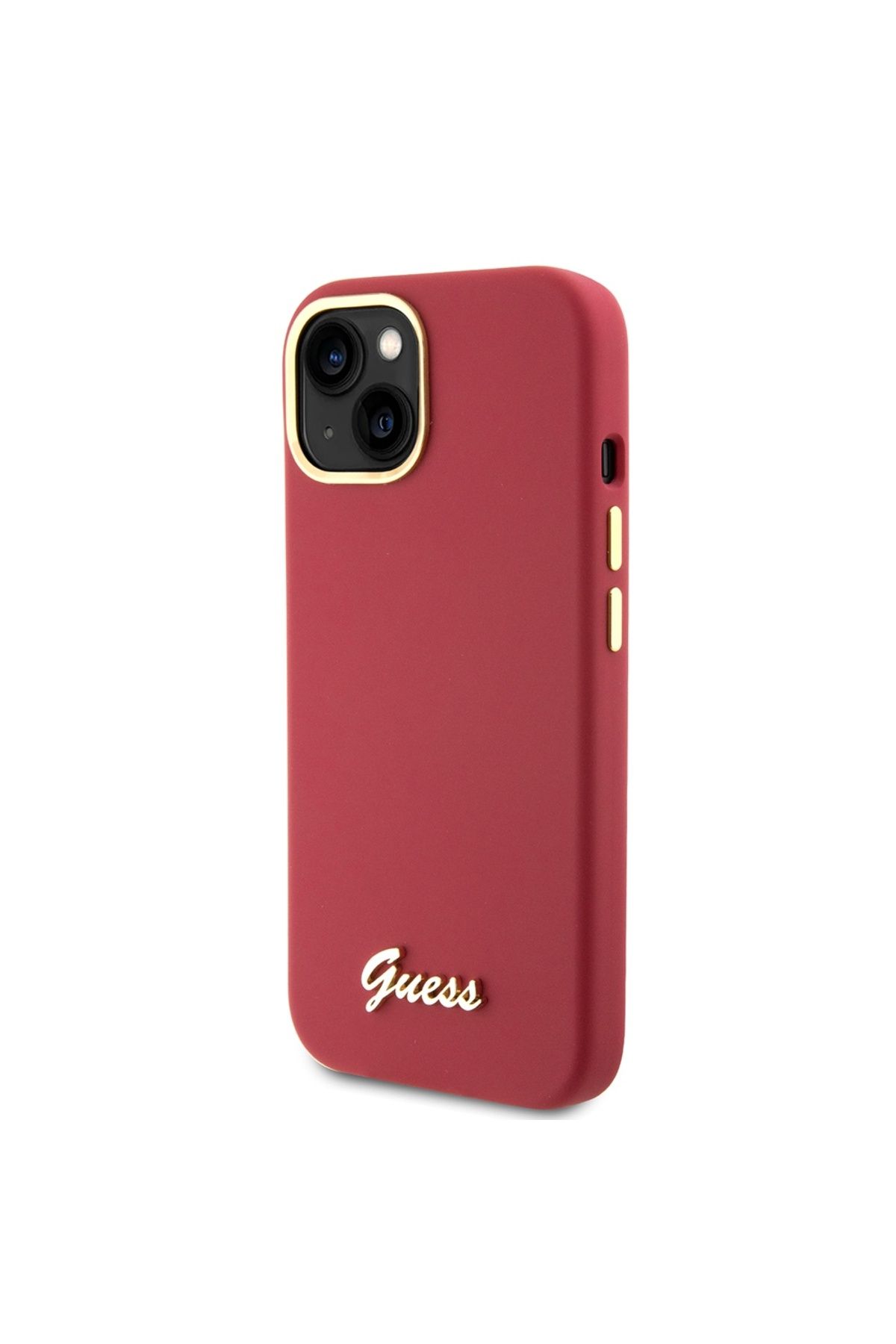 Guess-IPhone 15 Case - Guess Silicone Script Metal Logo & Frame (GUHCP15SSMBSLM) - Red 4