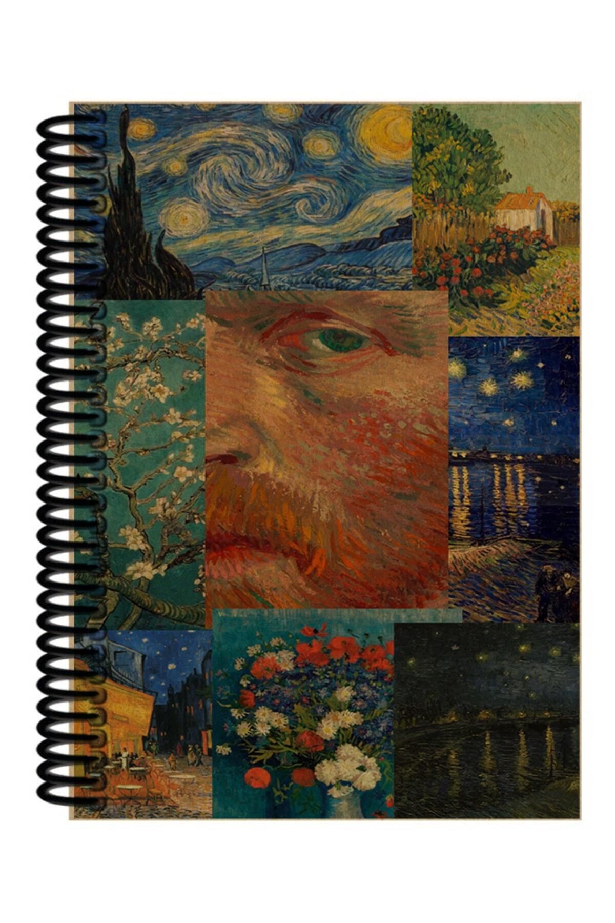 Ludios Vang Gogh Kolaj Desenli Spiralli A5 Çizgisiz Defter (200 Sayfa)