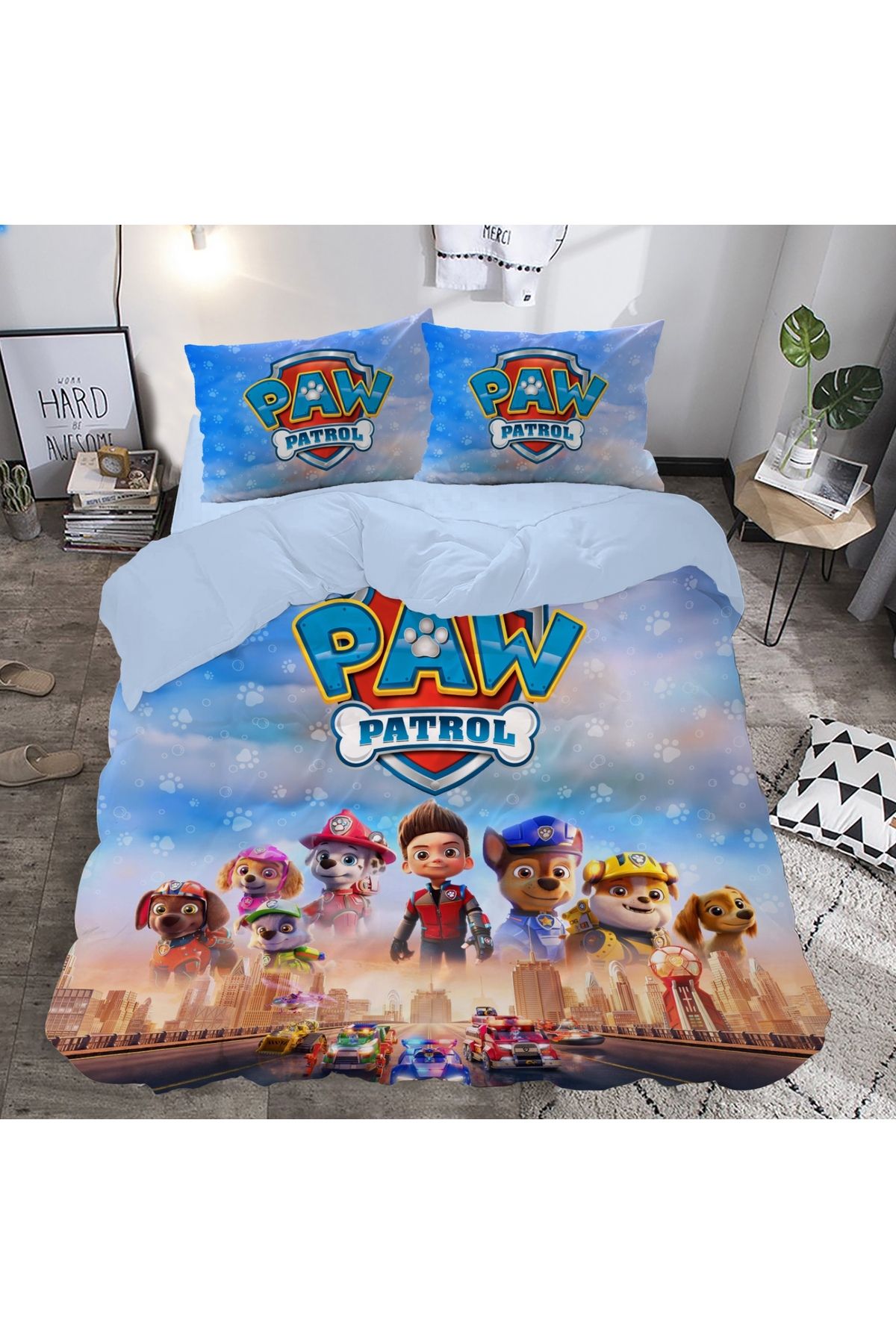 hediyechy Gift Duvet Cover paw petrol Temalı 3d Baskılı Çift Kişilik Nevresim Takımı