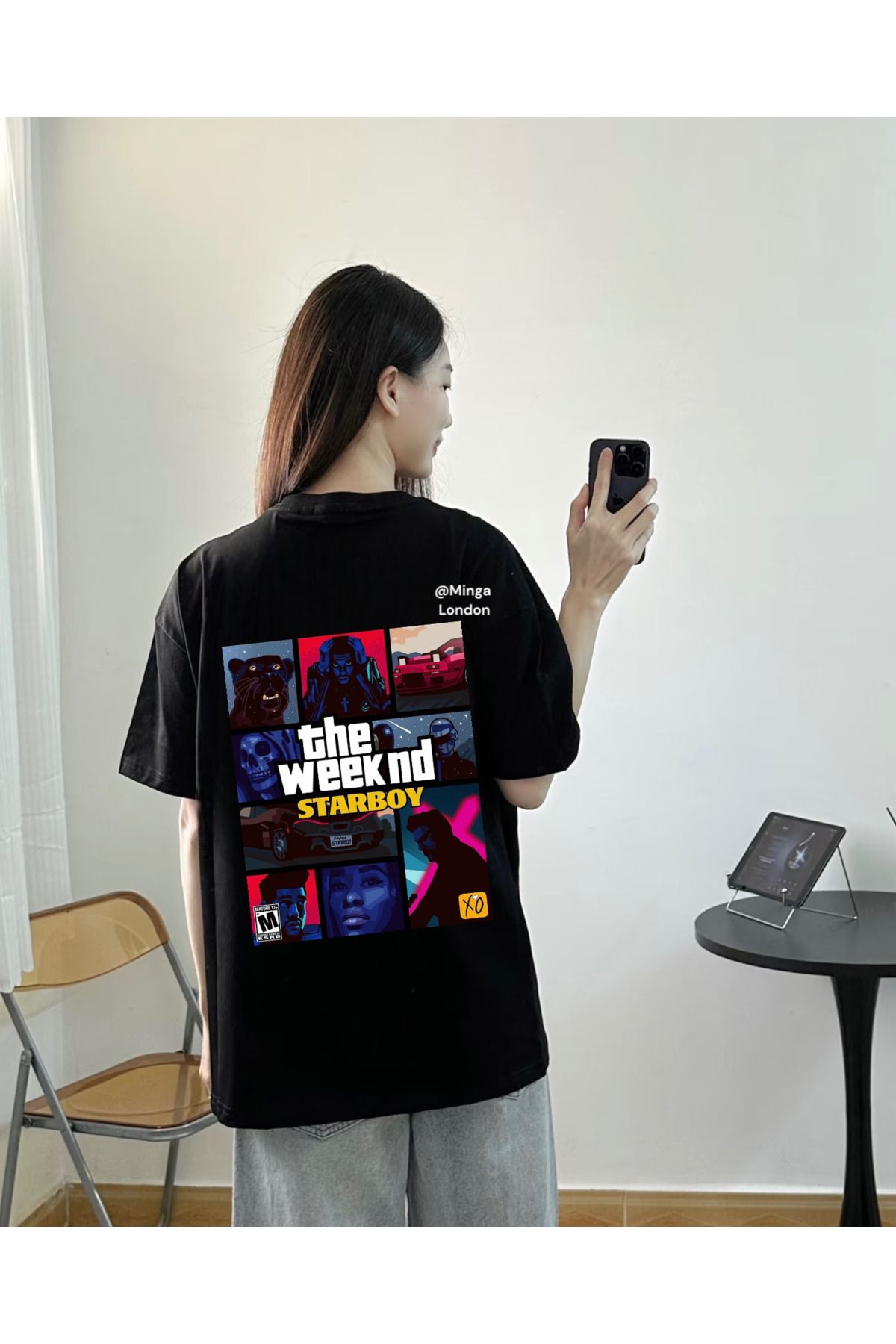 Minga London Siyah The Weekend Star Boy Collage Baskılı Oversize Tshirt -Minga London