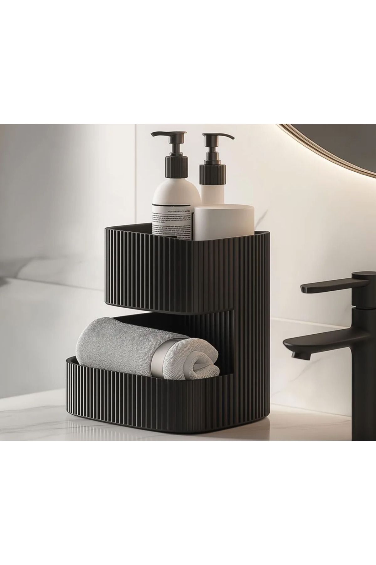 ESL Decor Modern Çift Katlı Banyo ve Mutfak Düzenleyici Organizer – Siyah