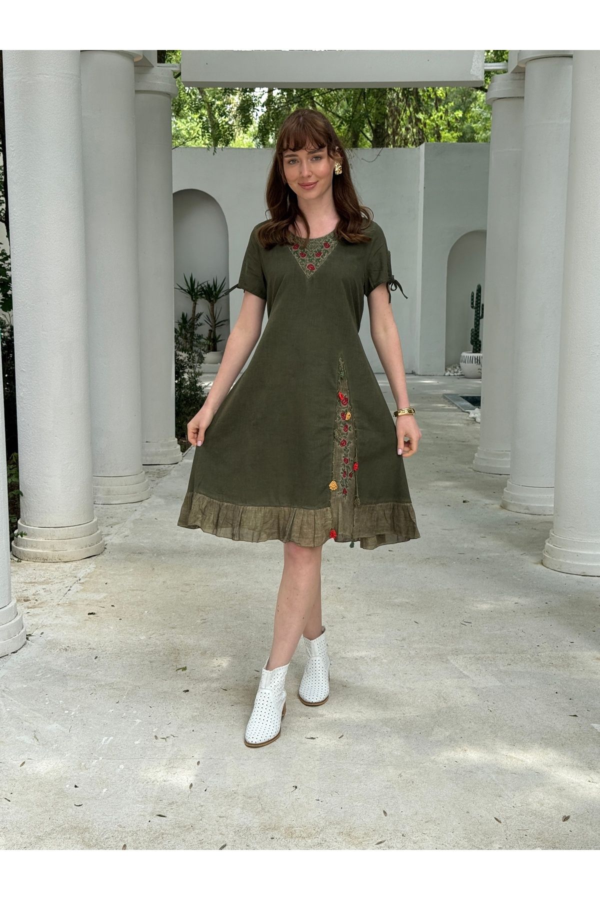 Butik Esra Kandemir YAZLIK PAMUKLU YIKAMALI KUMAŞ ETNİK ELBİSE