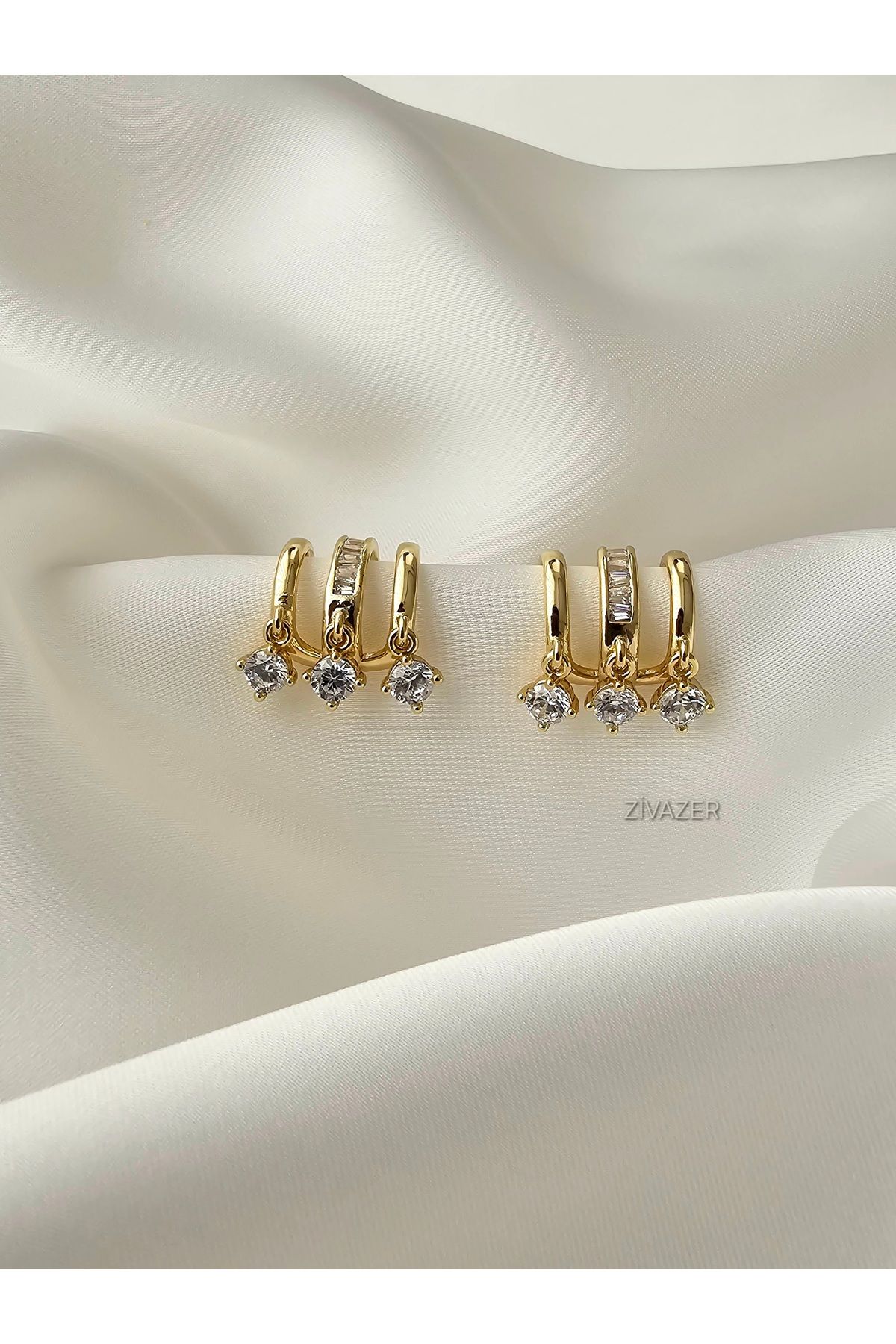 Zivazer Store kadın çelik kararmaz çoklu görünümlü 14k altın renginde taşlı küpe