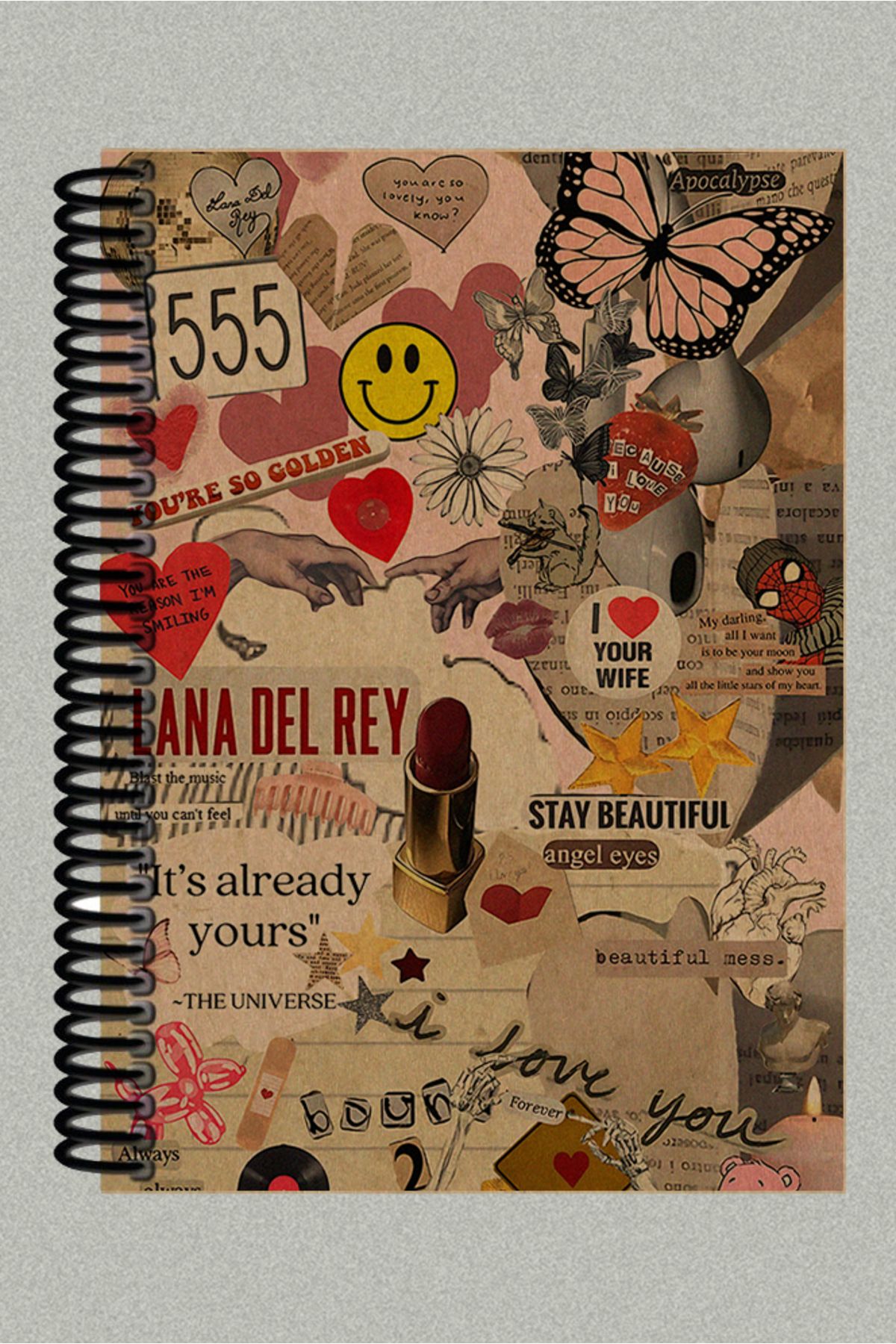 Ludios Material Girl Kolaj Spiralli A5 Çizgisiz Kraft Kapaklı Defter (200 Sayfa)