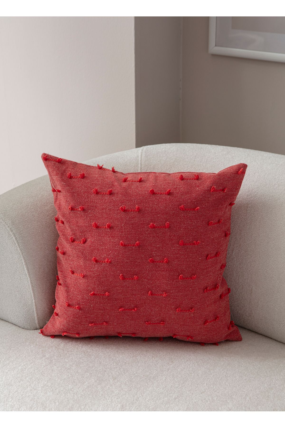 WoodyMaison Ritim Desenli 4'Adet Punch İşlemeli Keten Kırlent Kılıfı 43x43cm, Dekoratif Kırlent Kılıfı
